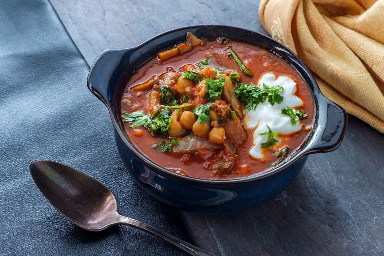 Chickpea lamb shawarma soup with Greek yogurt