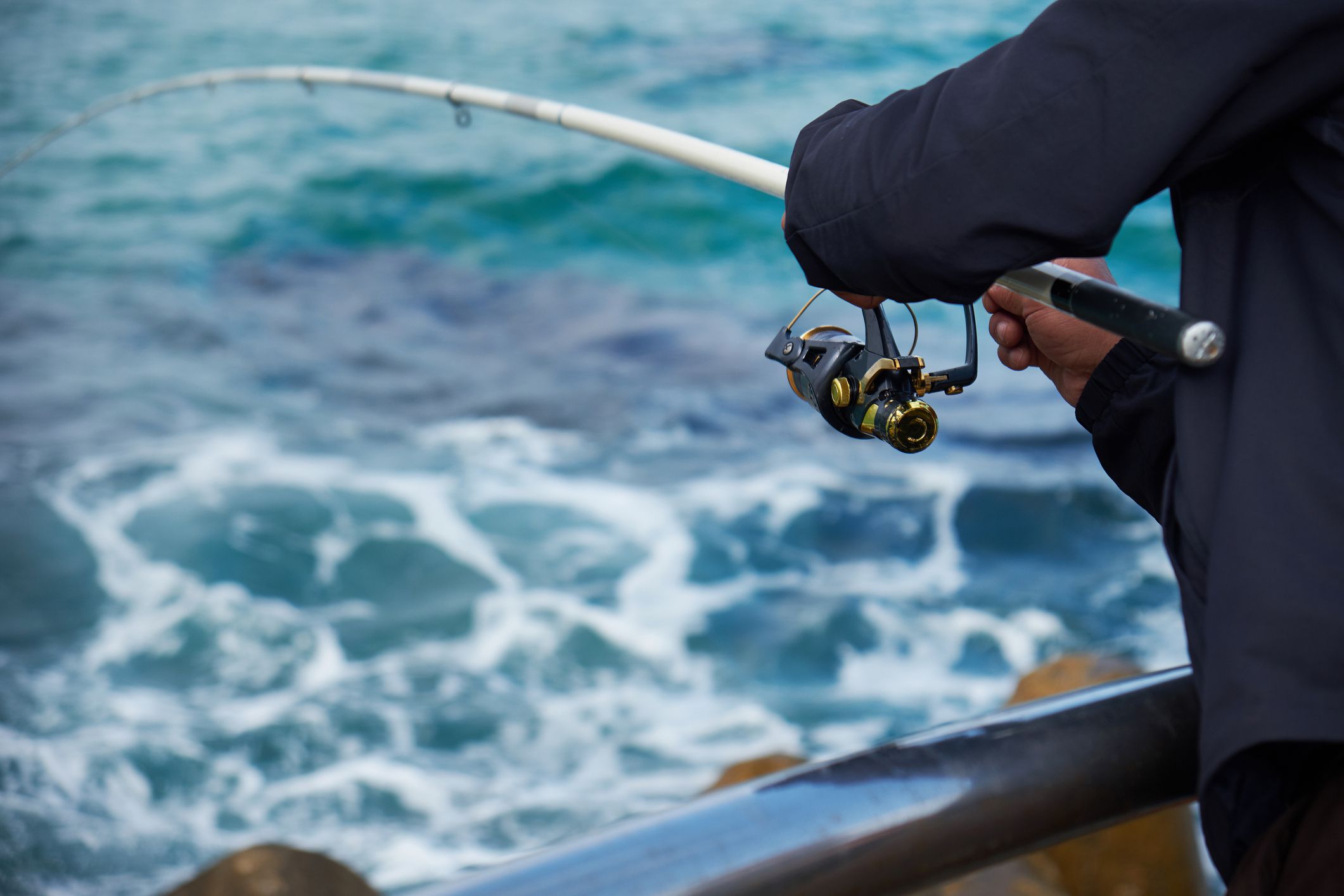 Fishing. Gyeongpo Beach in Gangneung-si, South Korea.