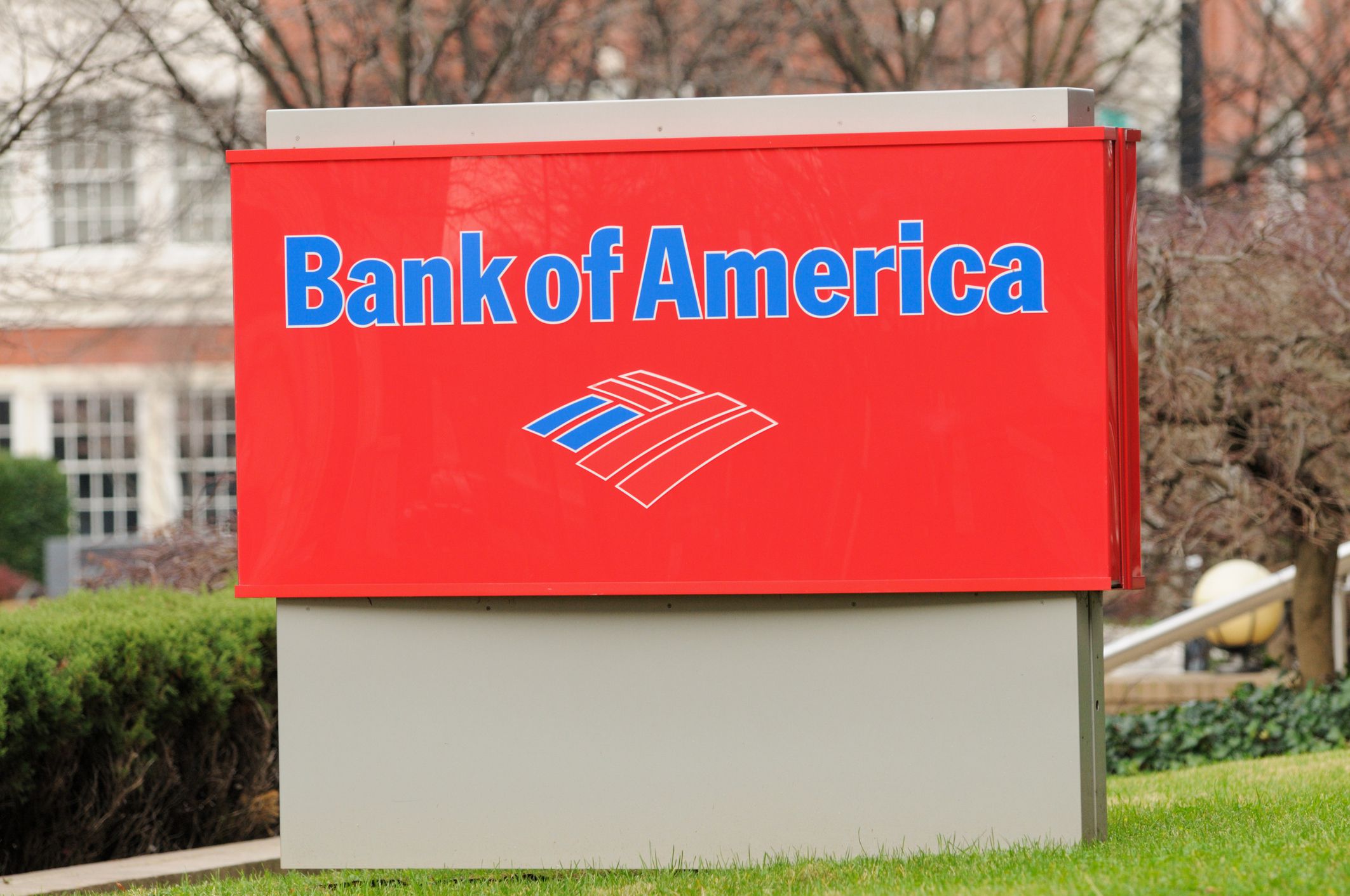 Knoxville, TN, USA - December 24, 2011: Close up of Bank of America sign, horizontal. Sign located on West Main Street in downtown Knoxville, between Locust St. and Walnut Street.