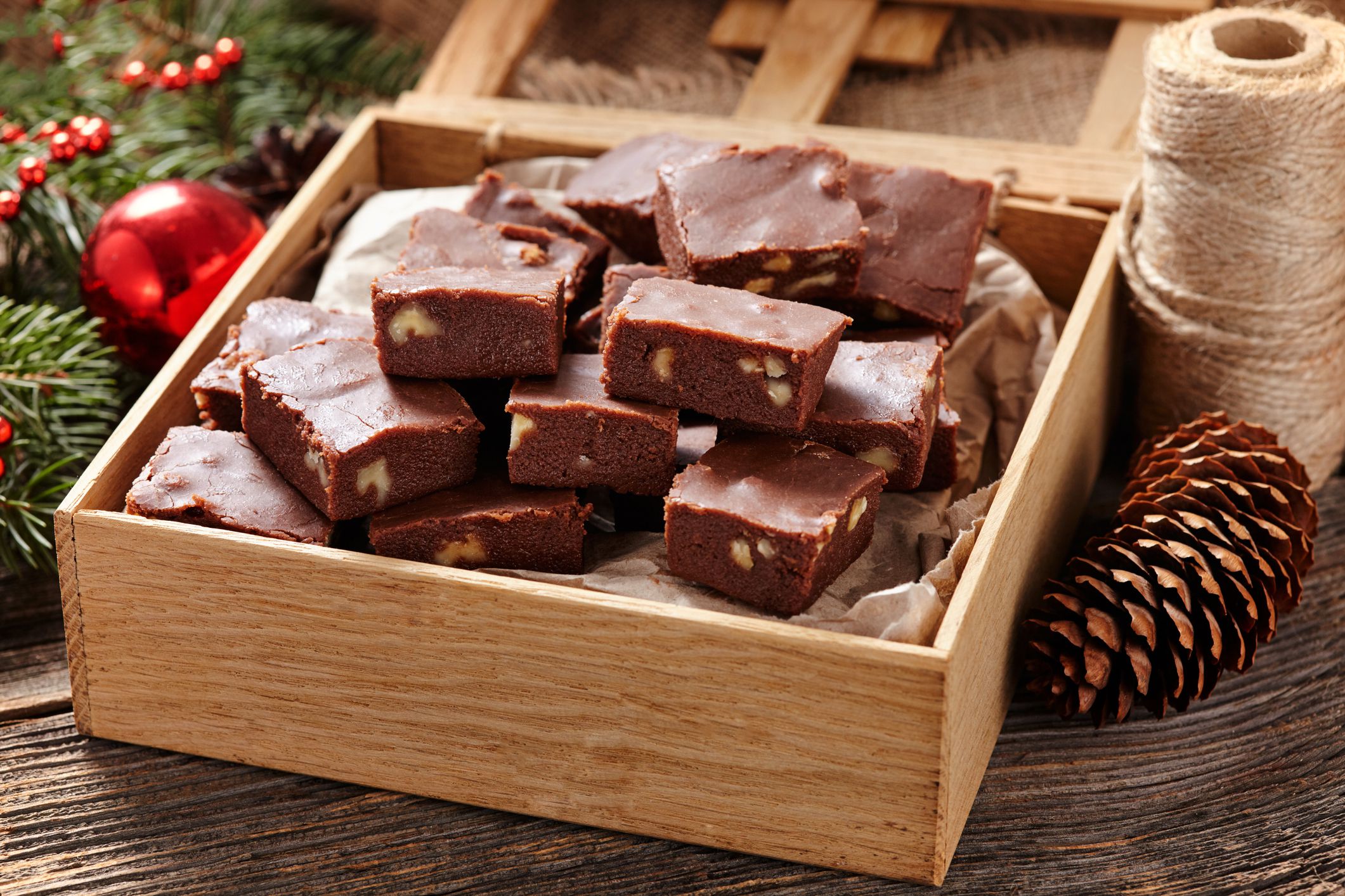 christmas fudge in wooden box