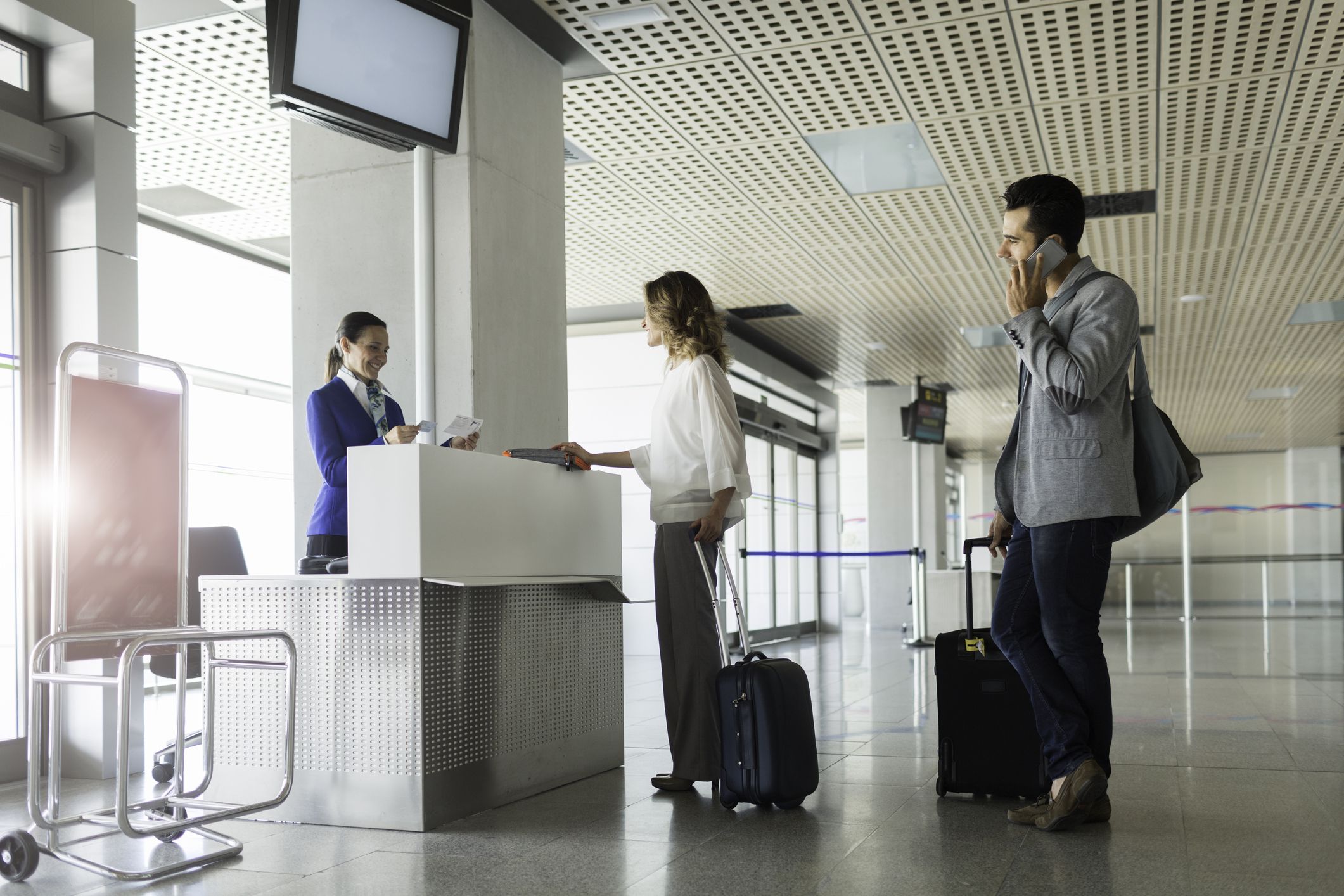 Boarding the plane, departure lounge.