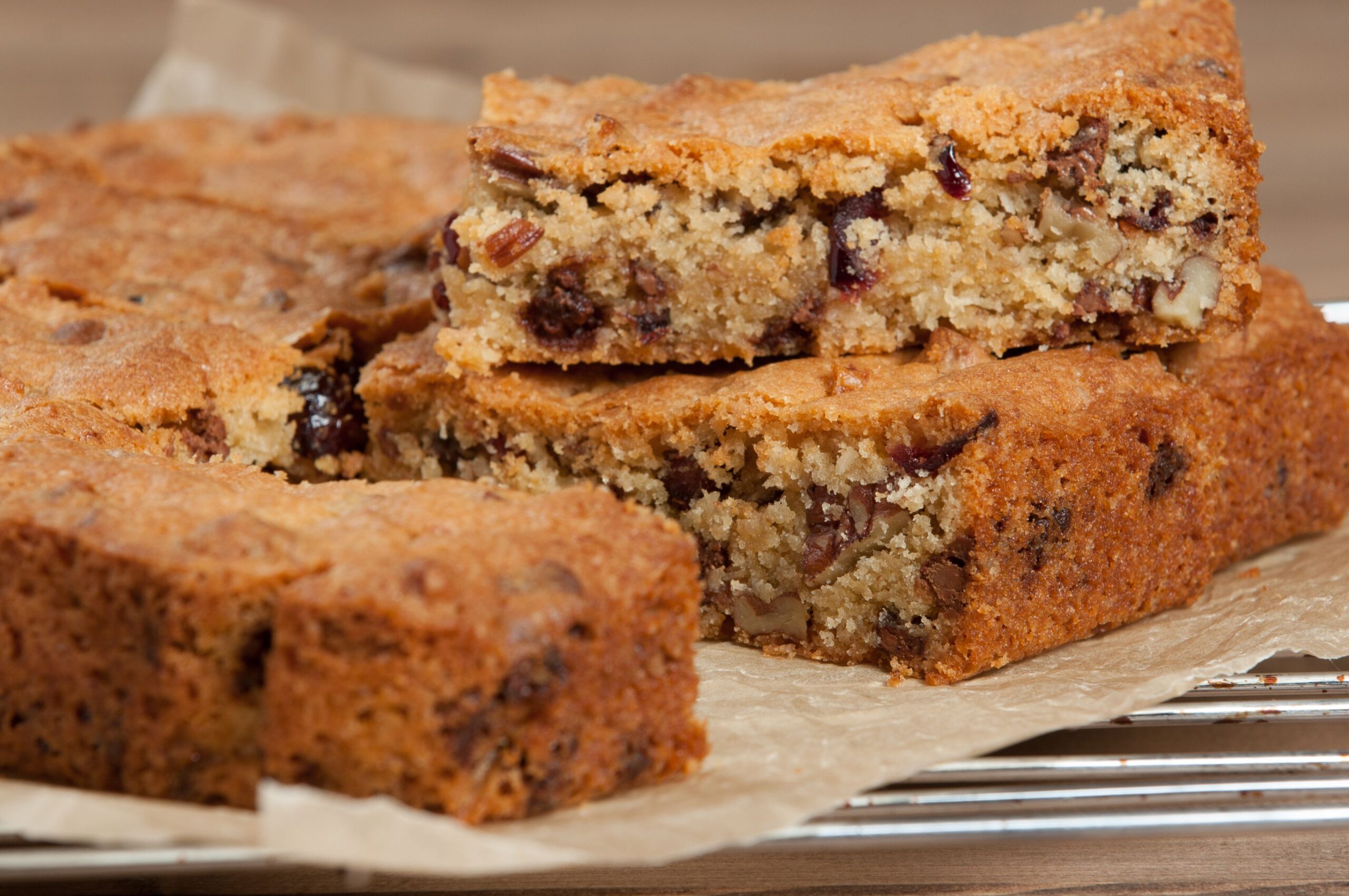 Homebaked Cookie Bars With Chocolate Chips, Cranberry, Coconut, Pecan