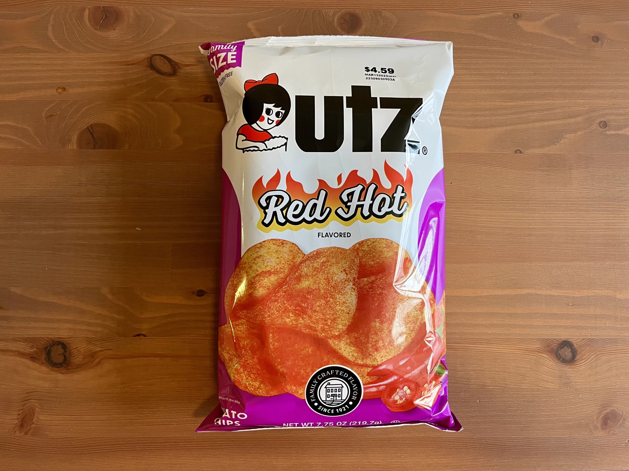 a bag of utz chips red hot