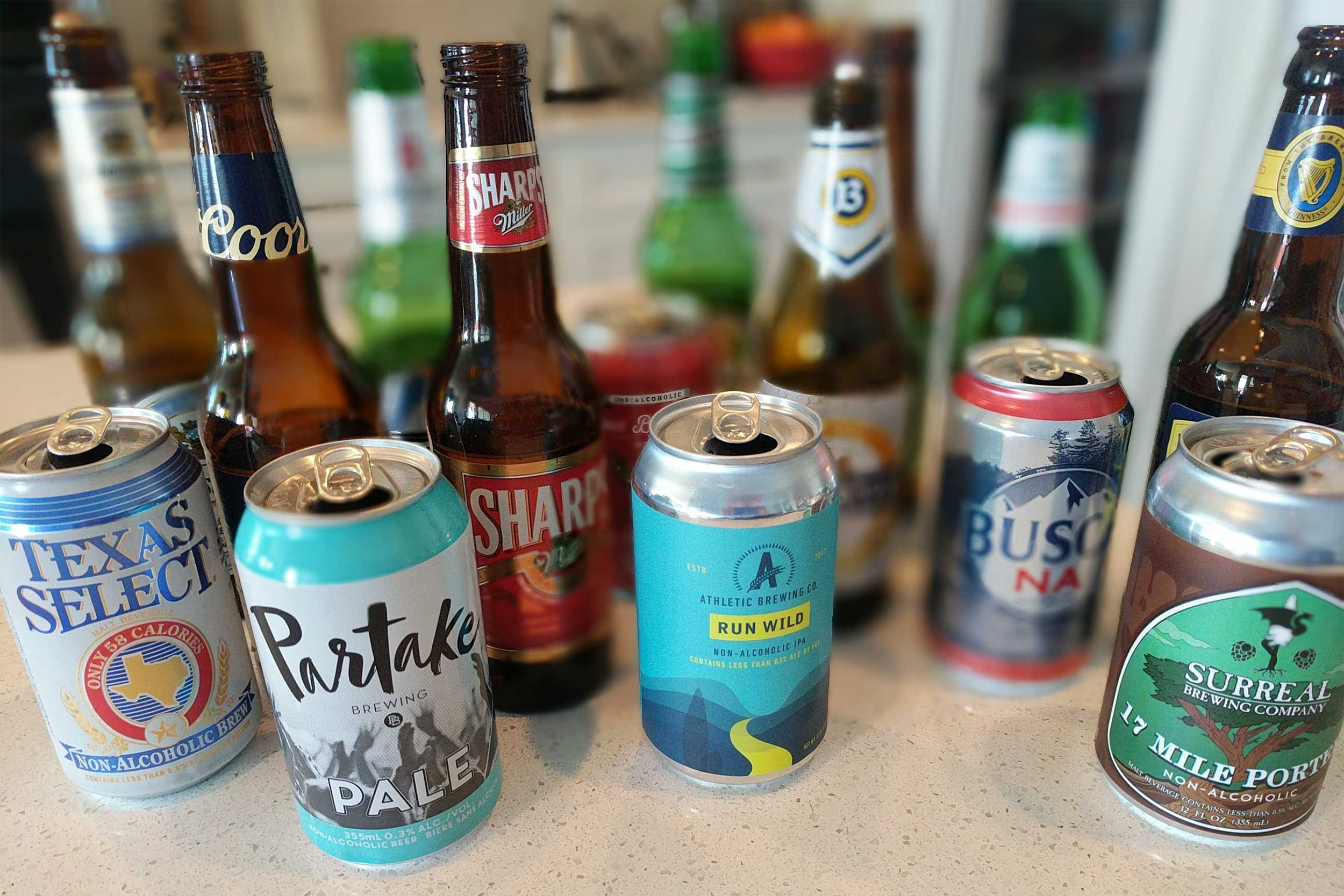 Opened non-alcoholic beers