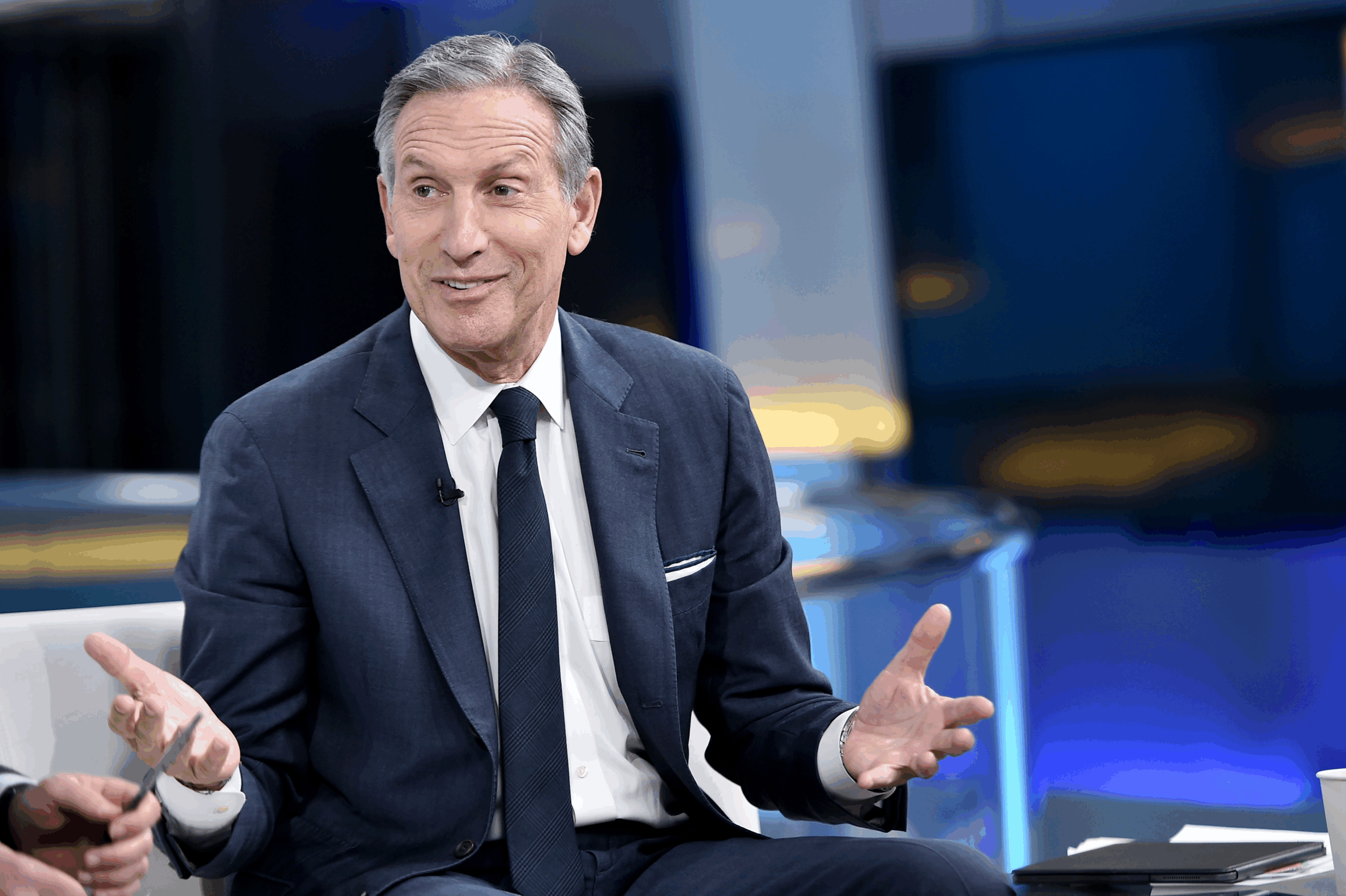 Howard Schultz visits Fox & Friends At Fox News Channel Studios, New York City, 2019, blurred background of studio