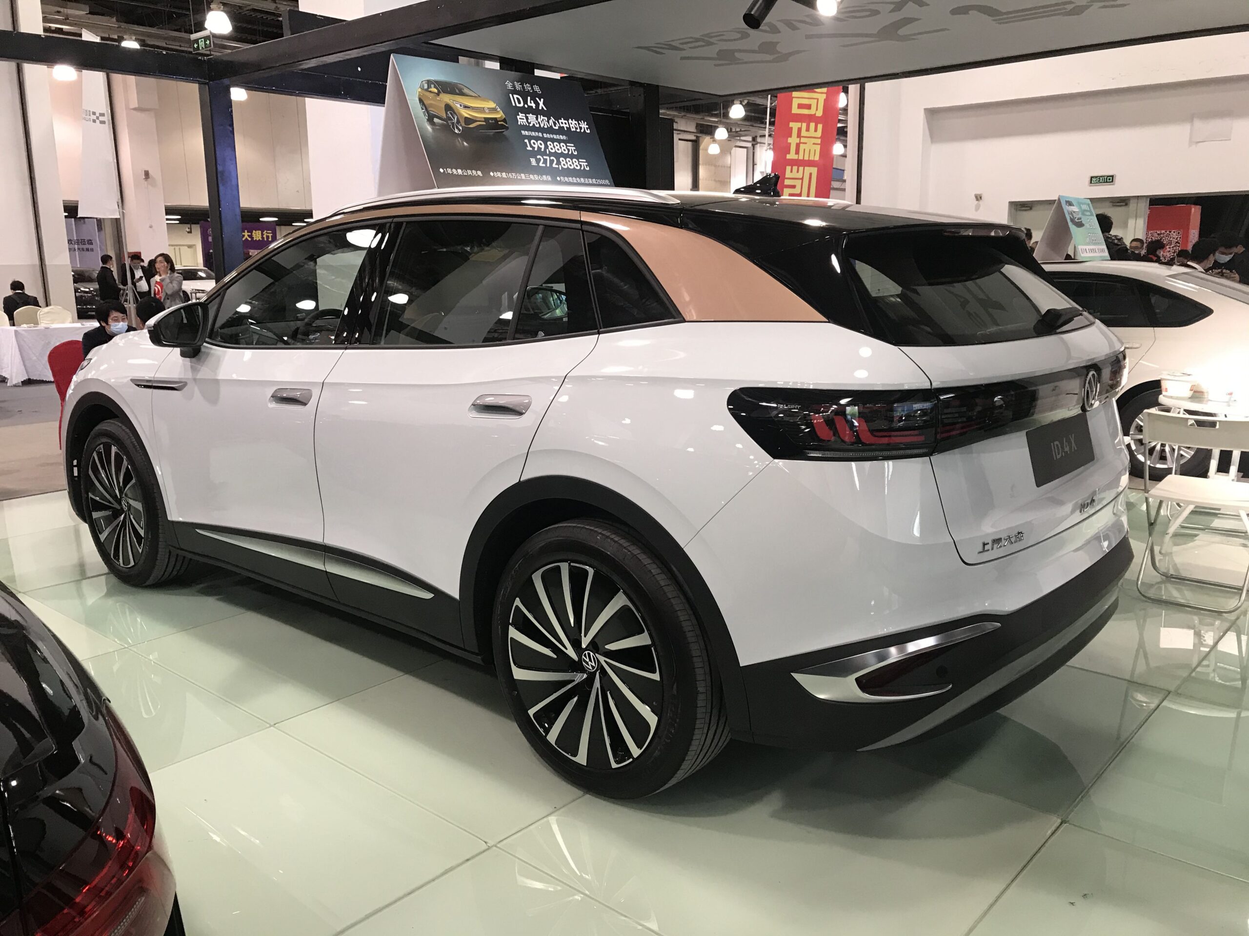 White VW ID.4 in a showroom