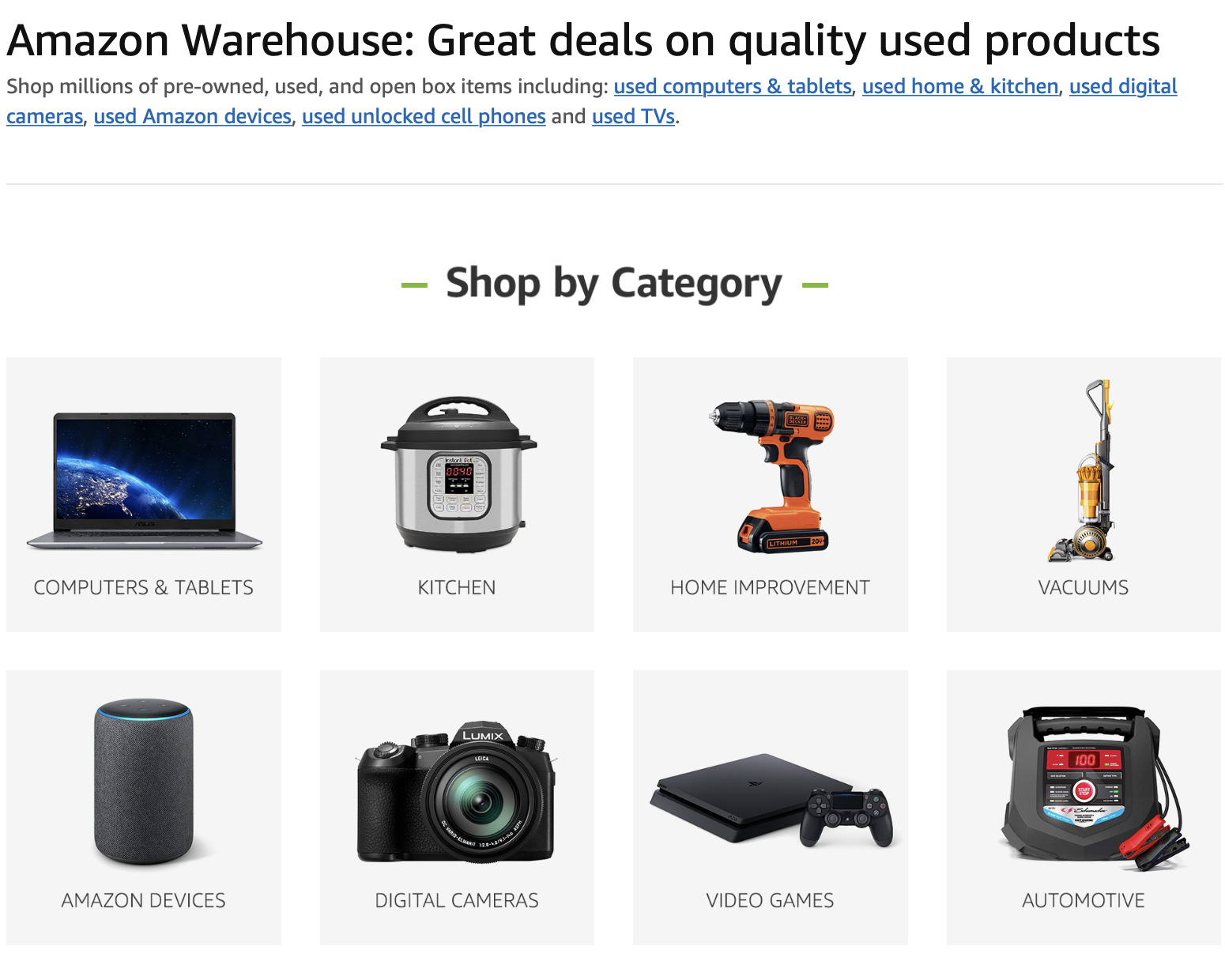 Amazon Warehouse page