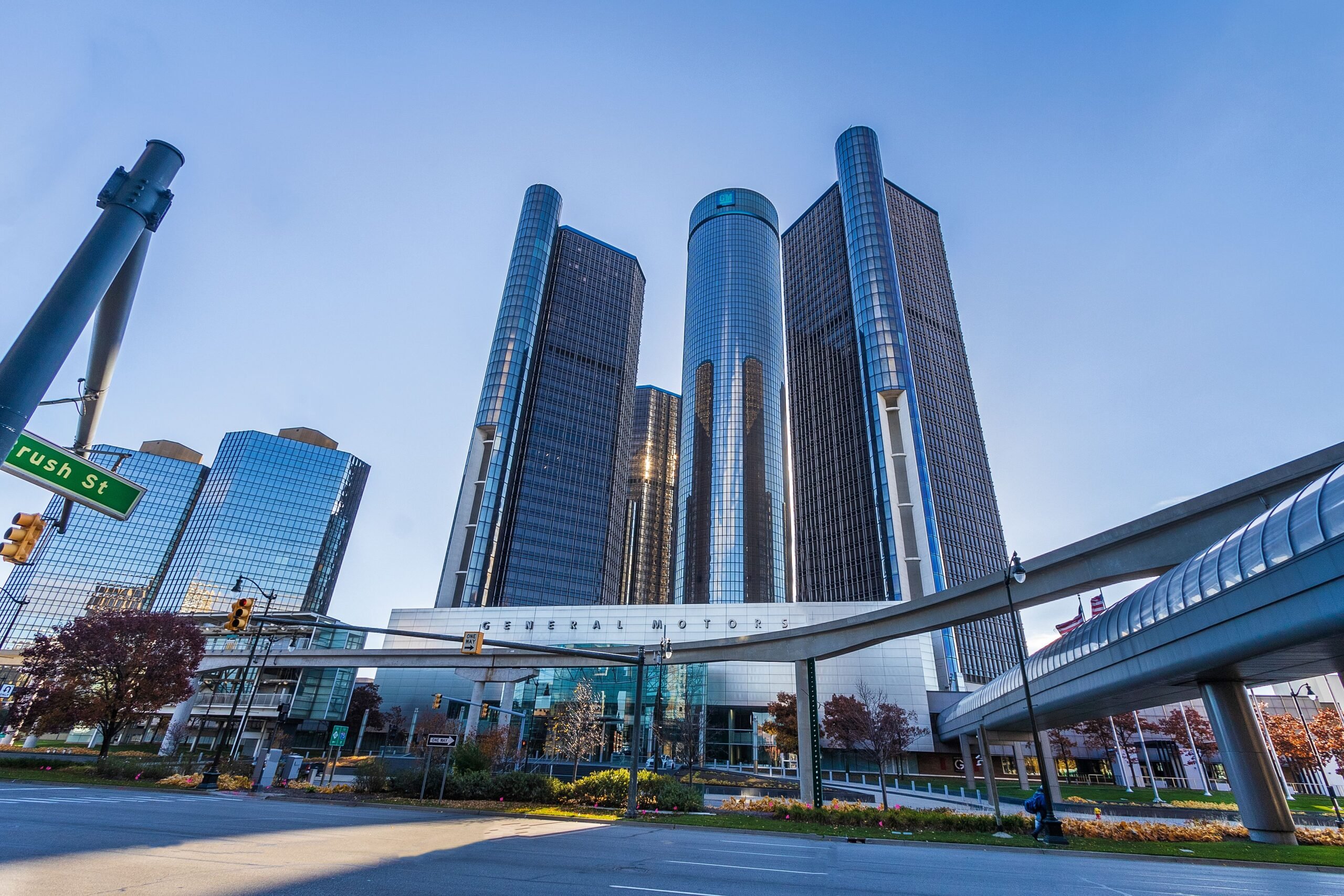 Detroit, MI, USA - November 10: GM Renaissance Center on November 10, 2020 in downtown Detroit, Michigan.