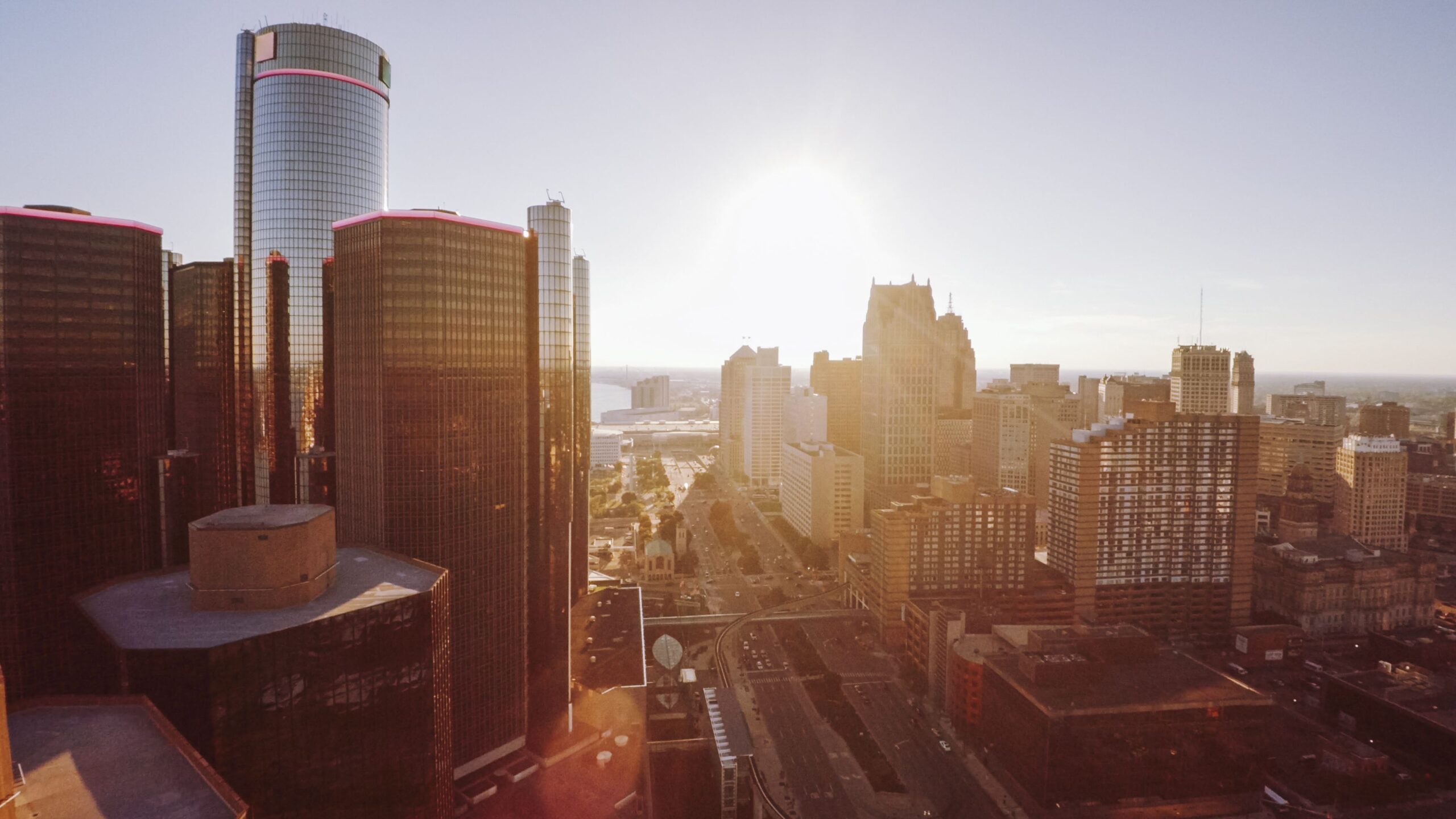 Detroit Skyline with Renaissance center at sunset