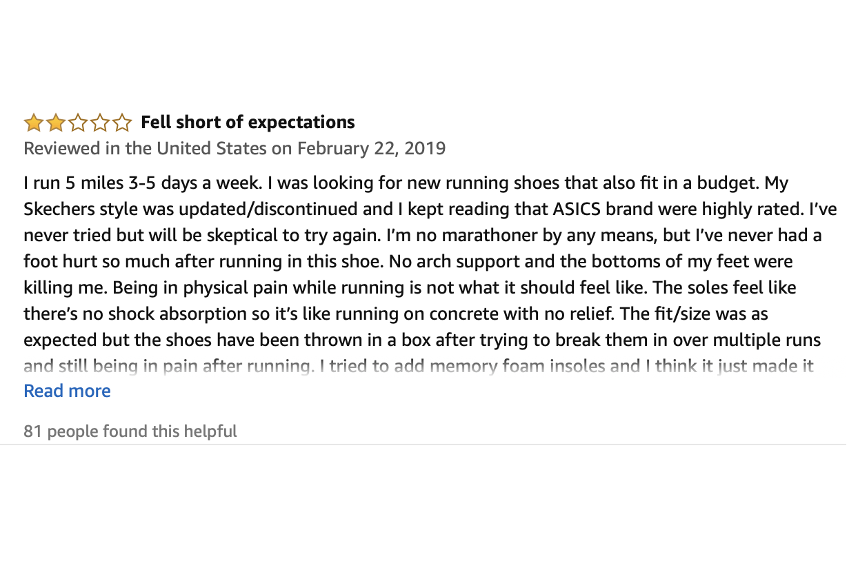 negative review of sneaker