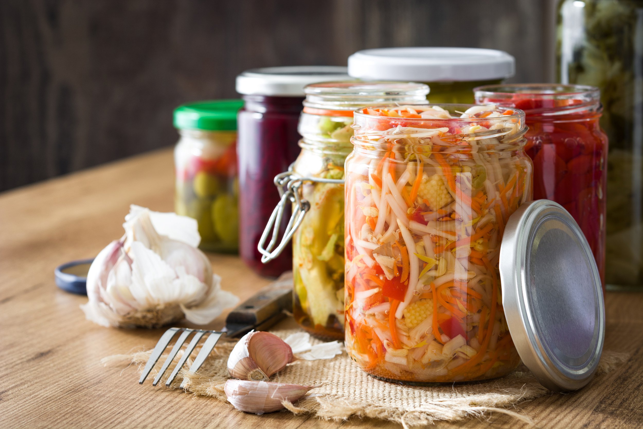 Fermented foods on the kitchen counter