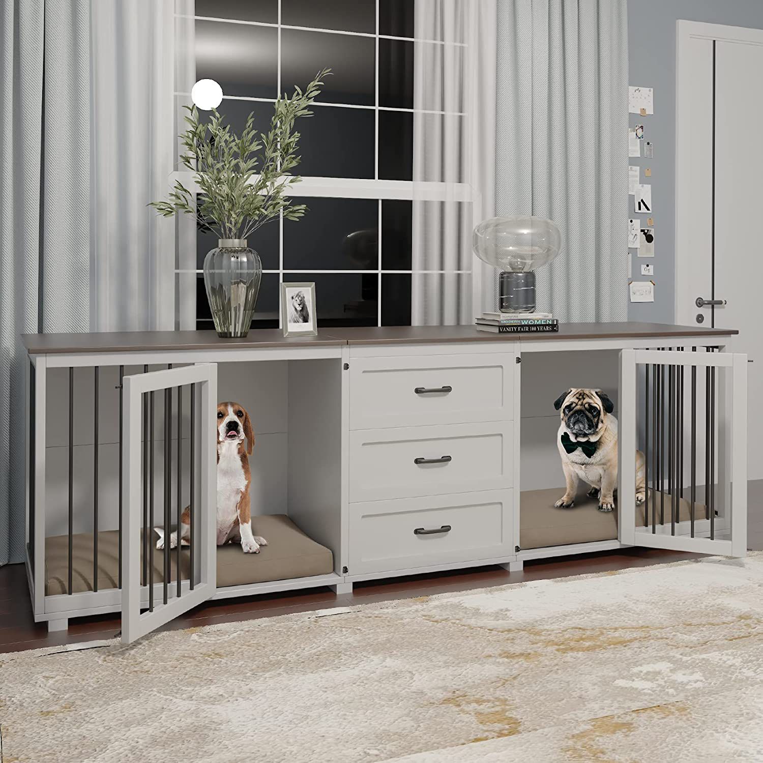 Wooden Dog Kennel Furniture with 3 Drawers