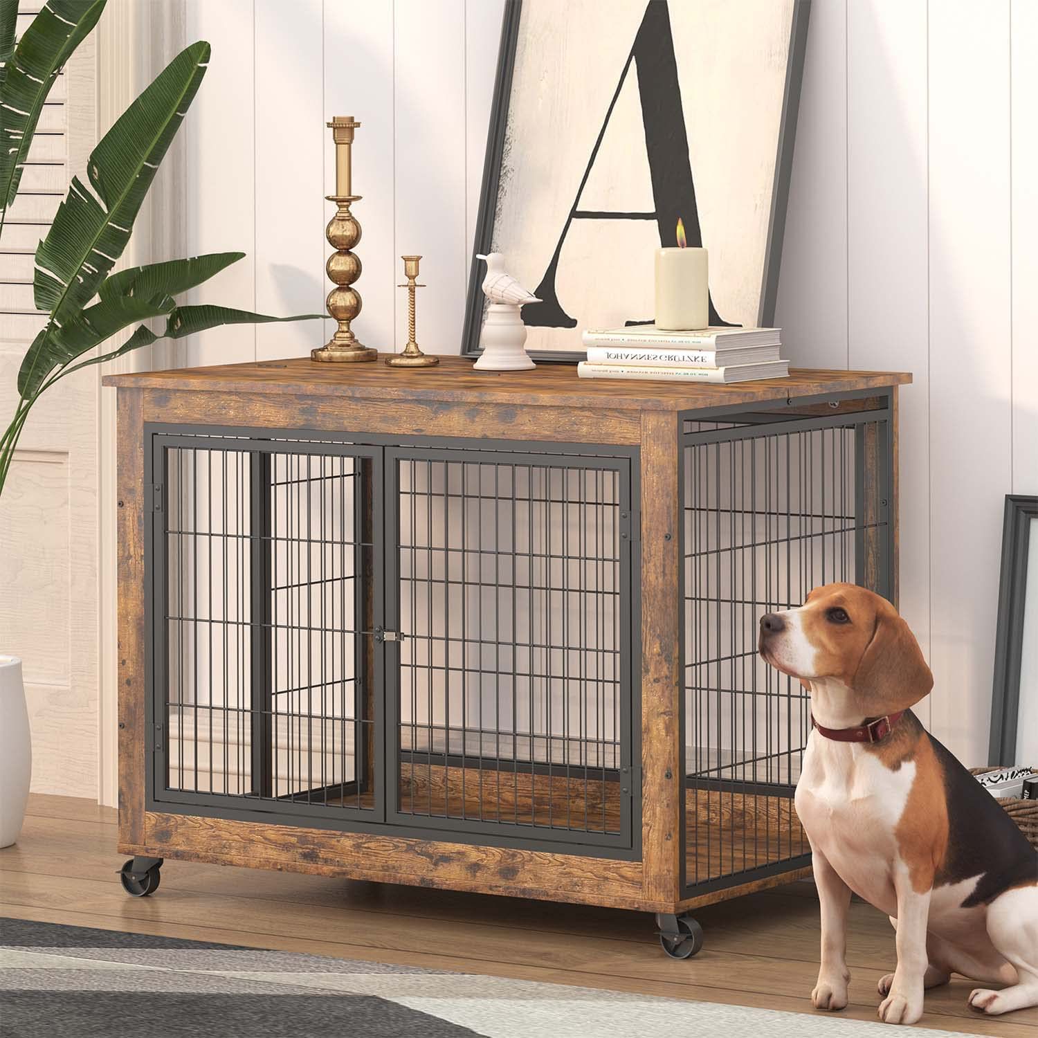 Wood Pet Kennel That Doubles as a Side Table