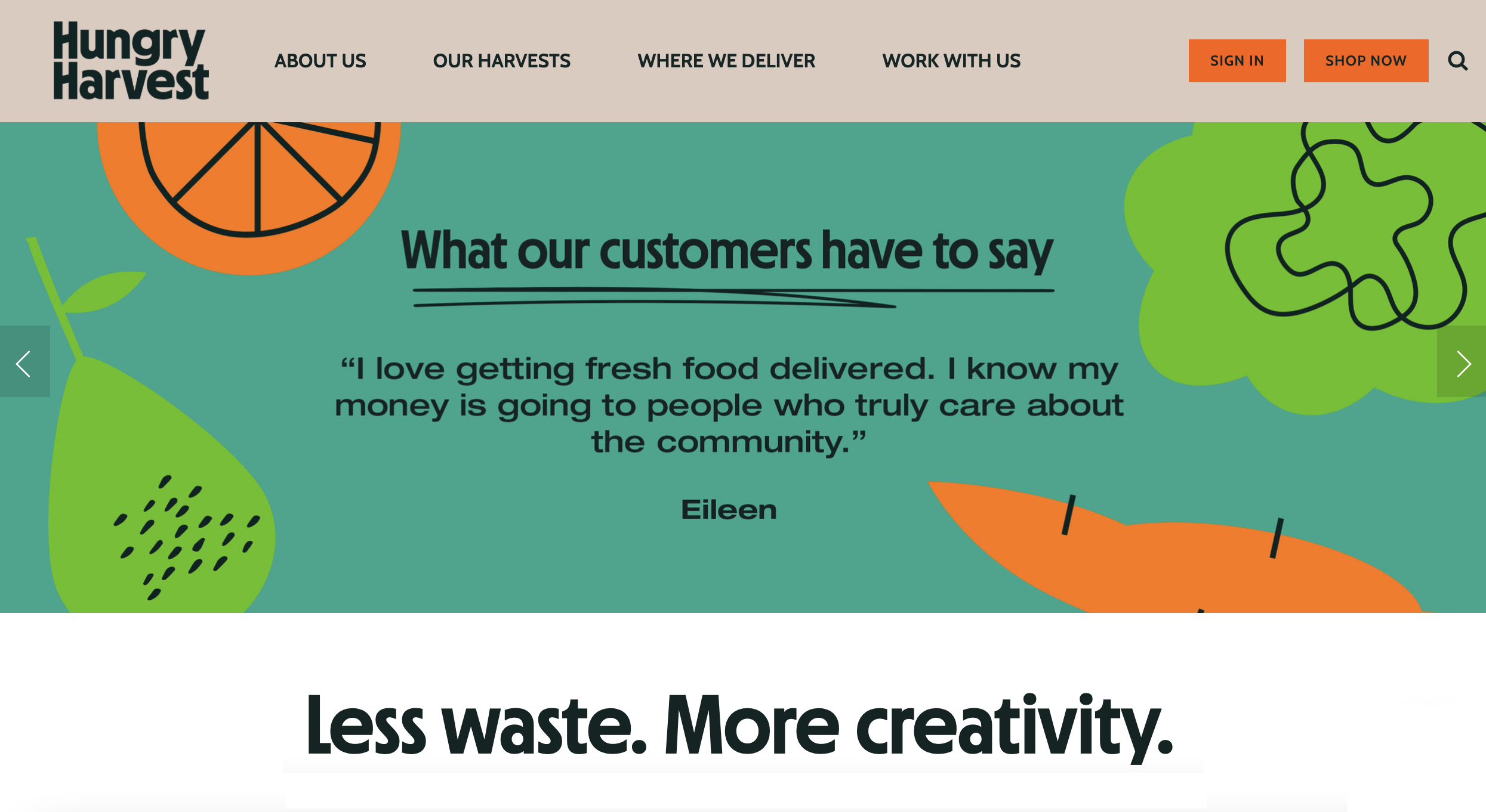 A screenshot of the Hungry Harvest website