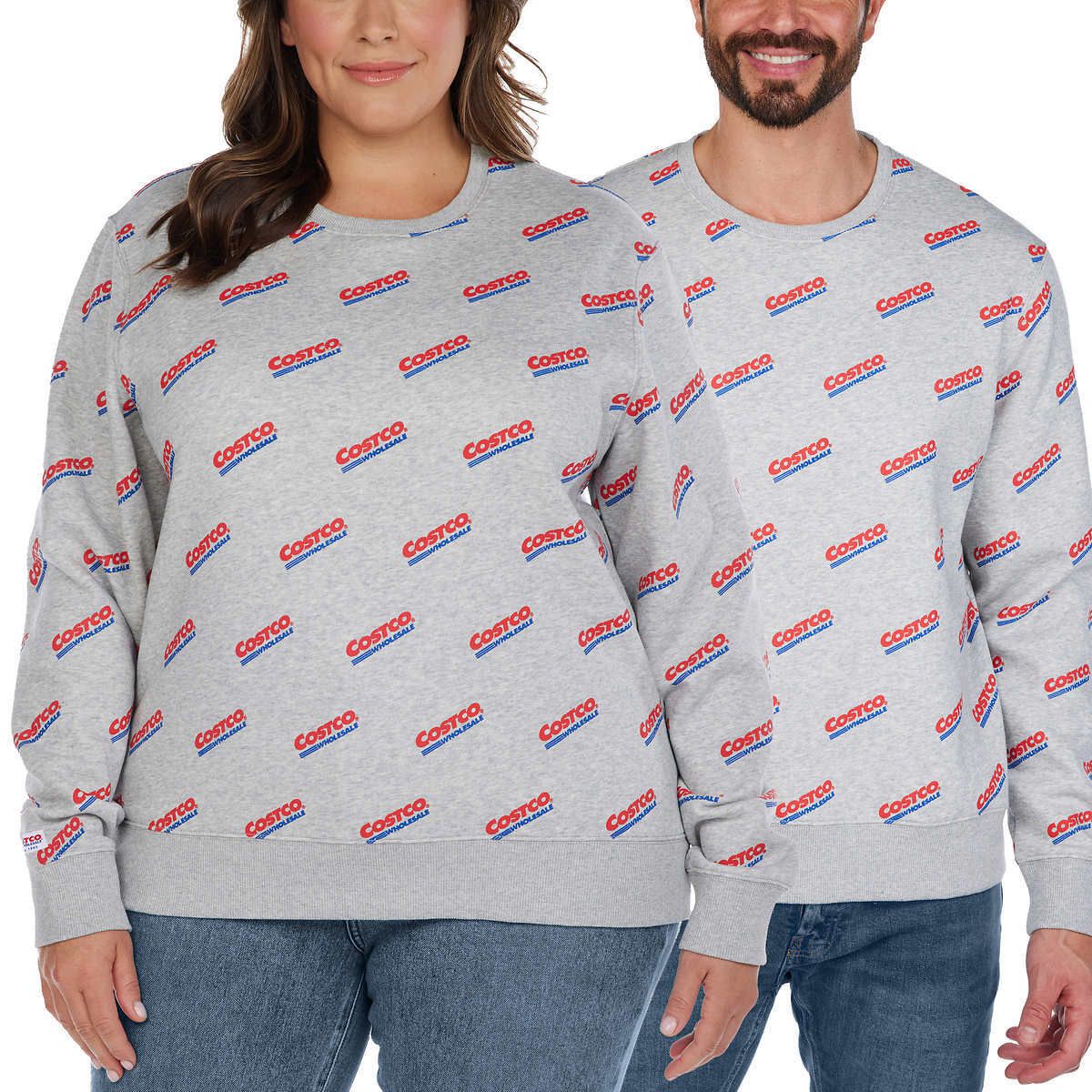 Two people wearing Kirkland-brand logo wear from Costco