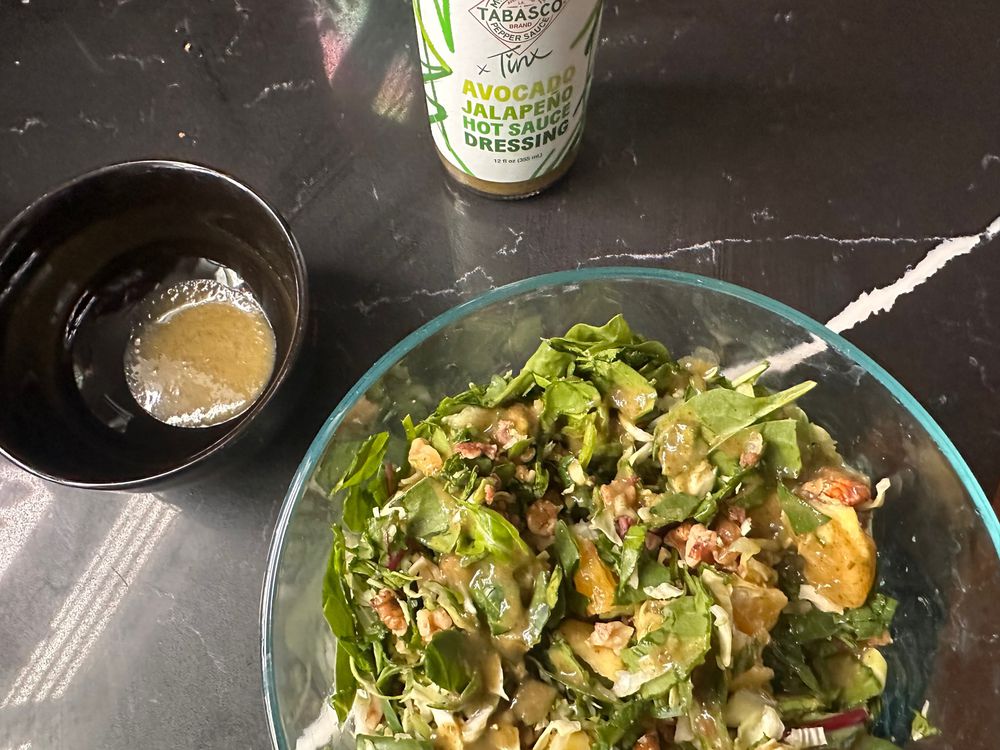 Salad with Avocado Jalapeño Hot Sauce Dressing