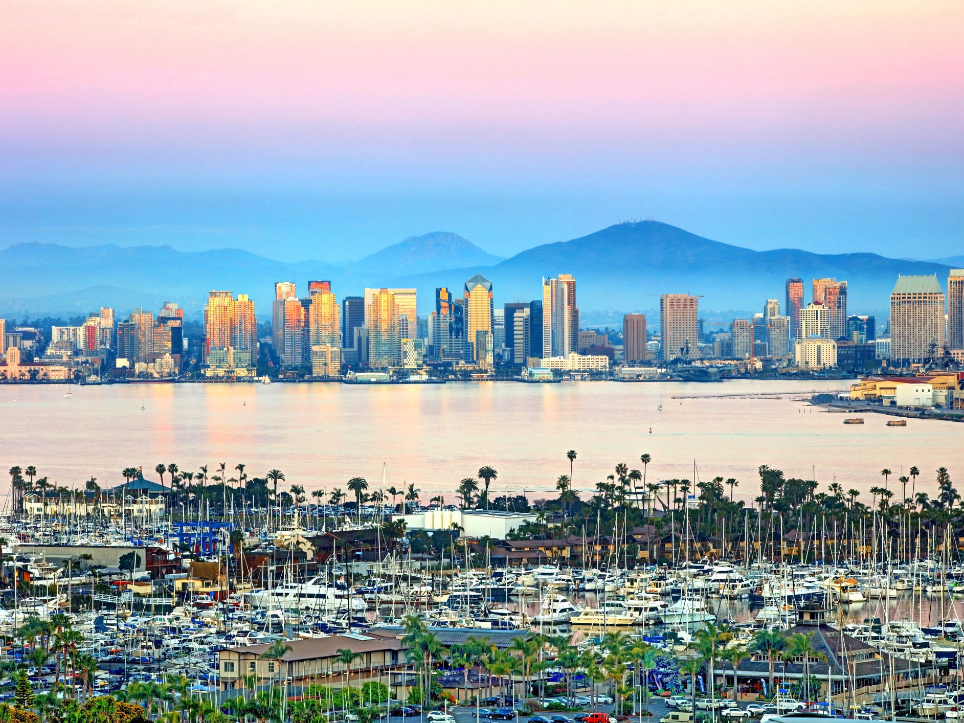 San Diego is a large coastal city right on the Pacific Ocean in Southern California.