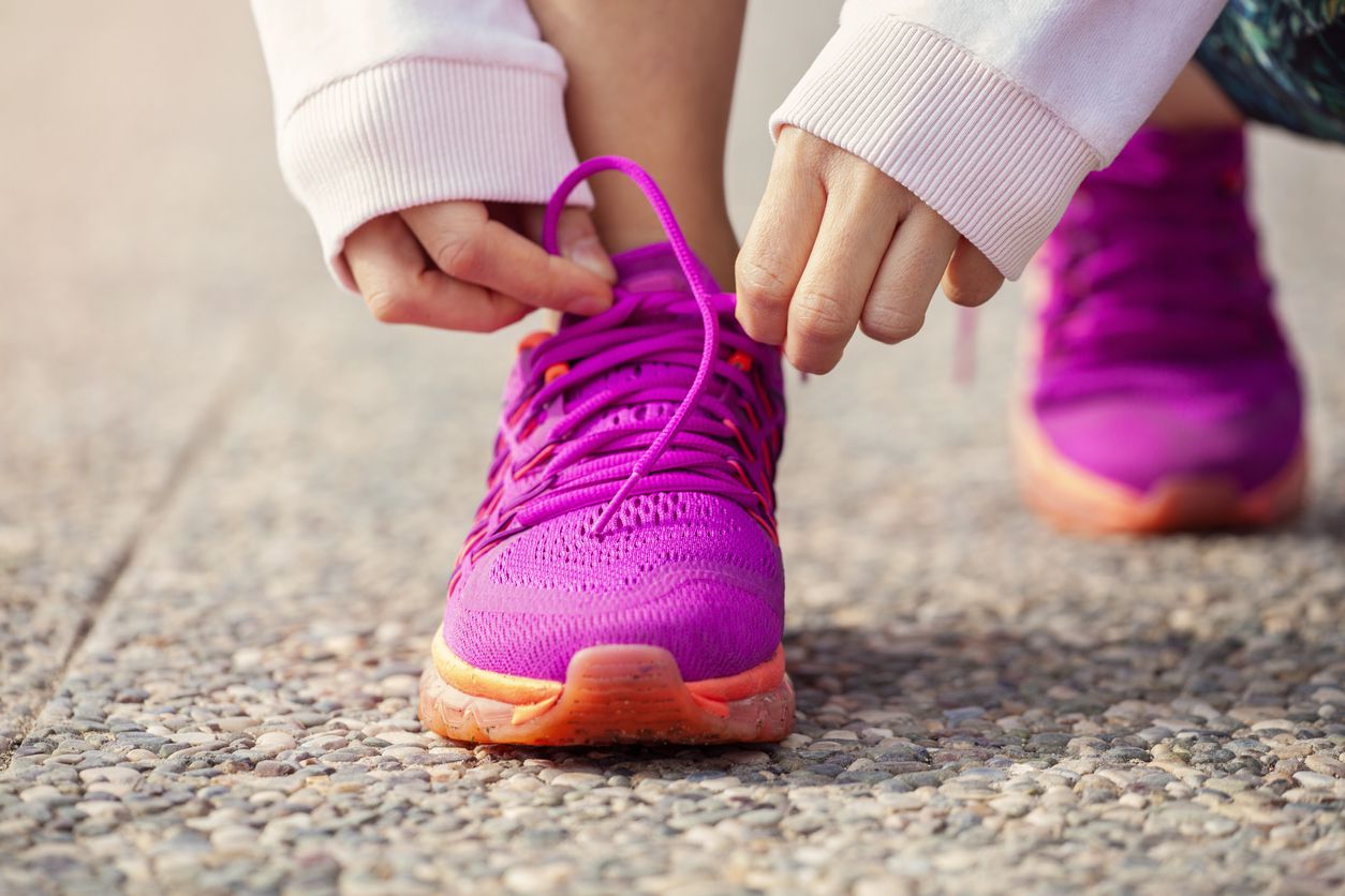 tying sneakers