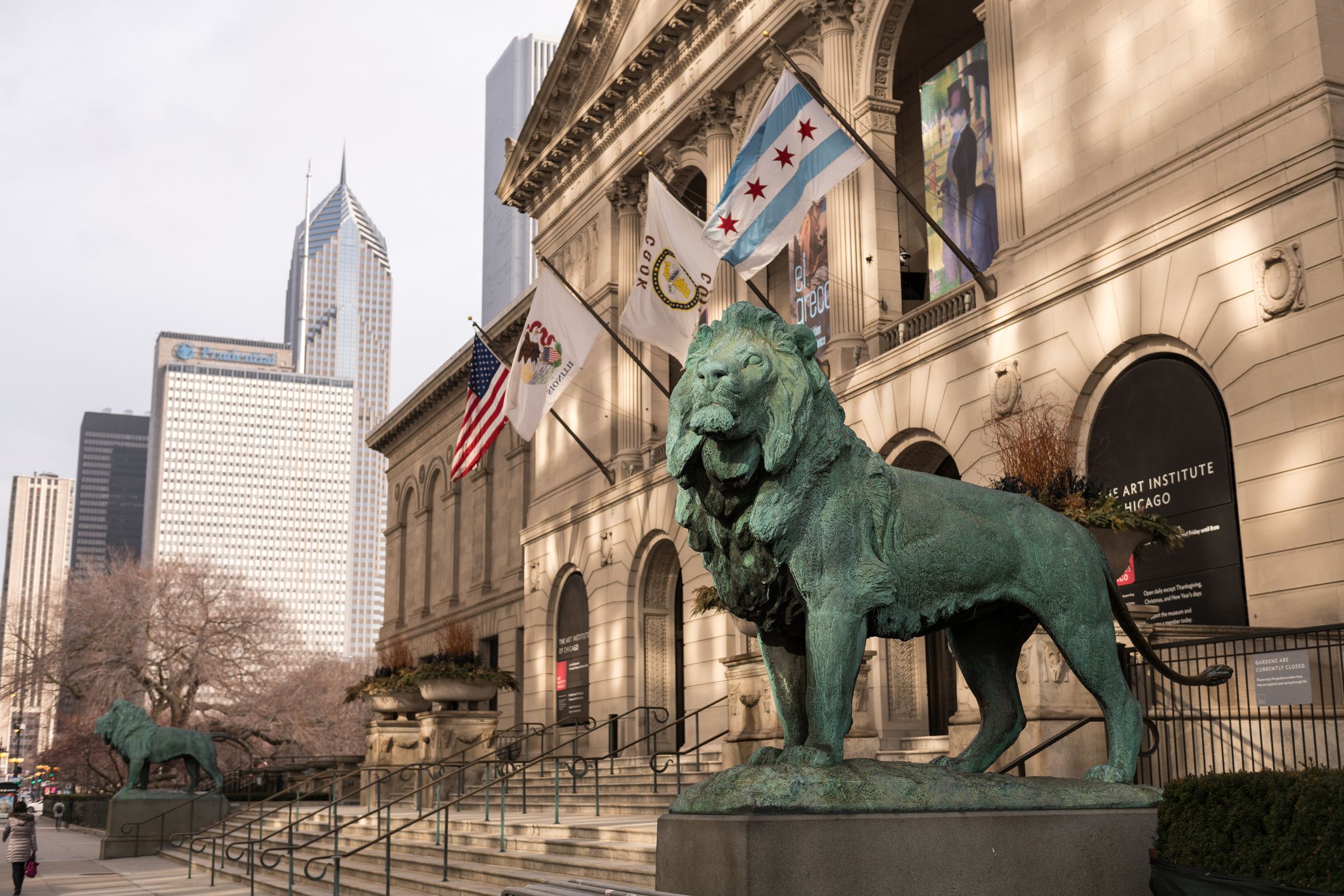 Chicago, USA - Mar 12, 2020: The empty Chicago art museum early in the day in the loop during the Covid-19 Pandemic.