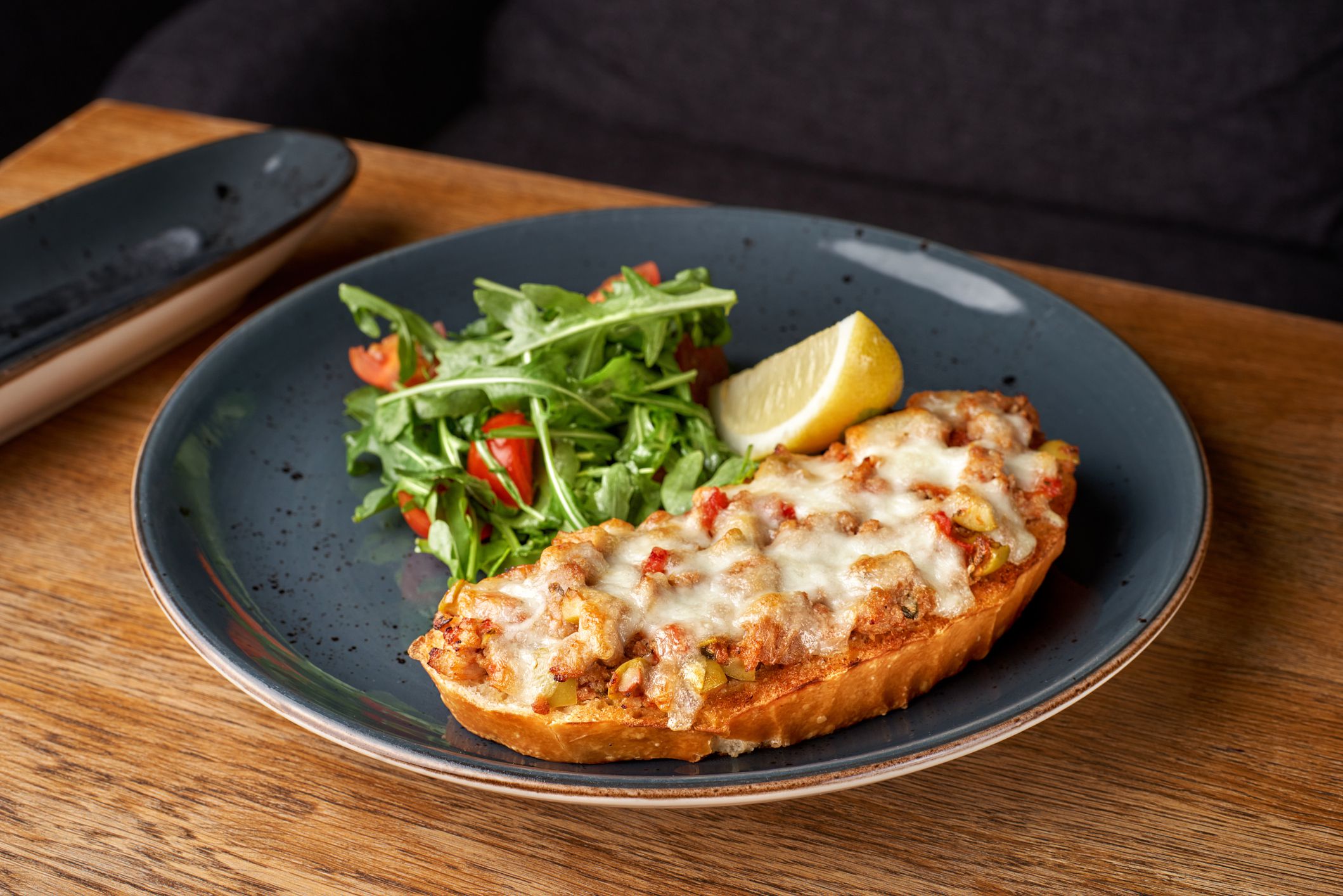 Bake Toast topped with Tuna and cheddar Cheese. The concept of healthy eating.Halal Food