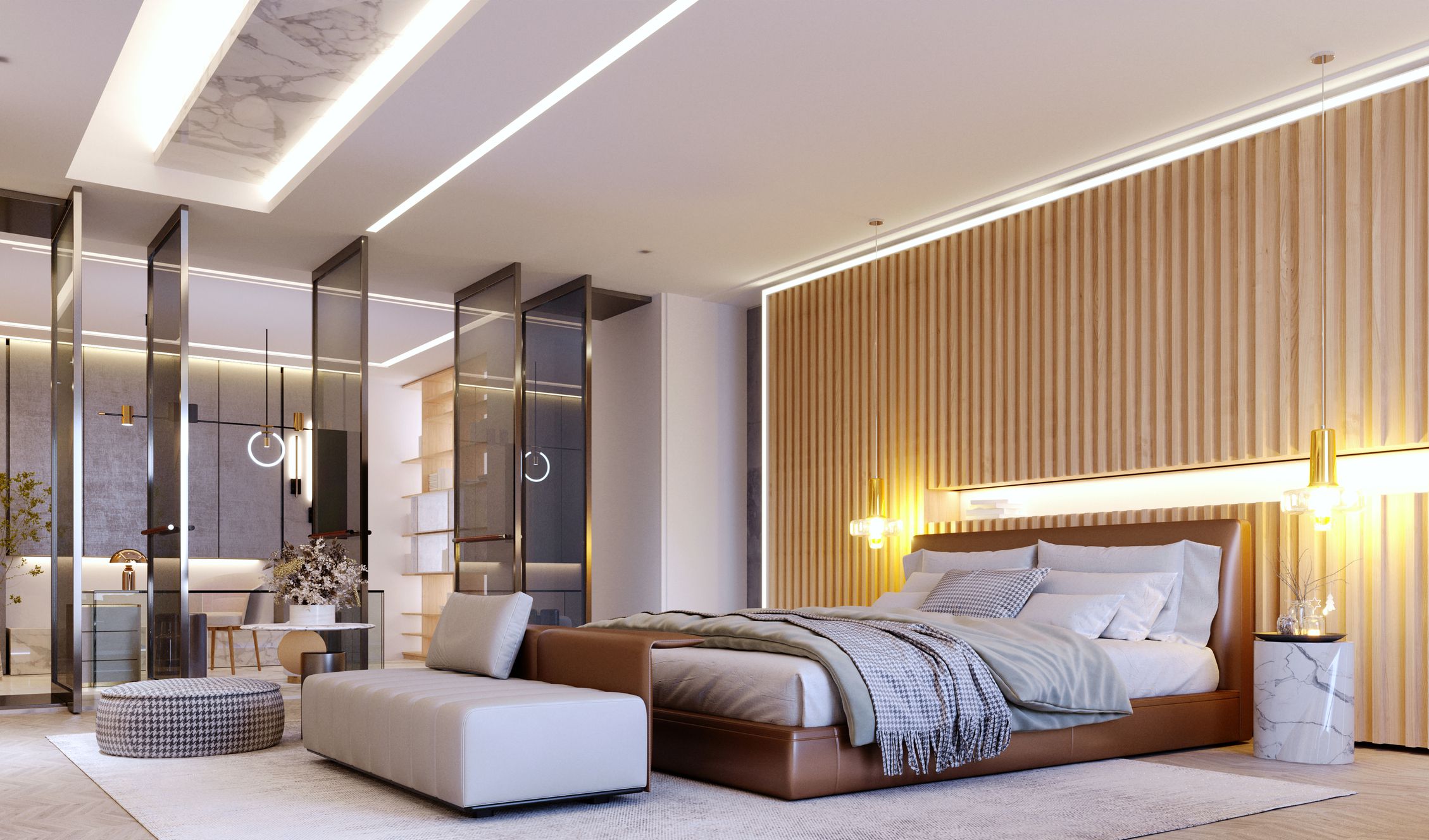 3d rendering,3d illustration, Interior Scene and Mockup,interior render bedroom modern style,decorate the headboard.