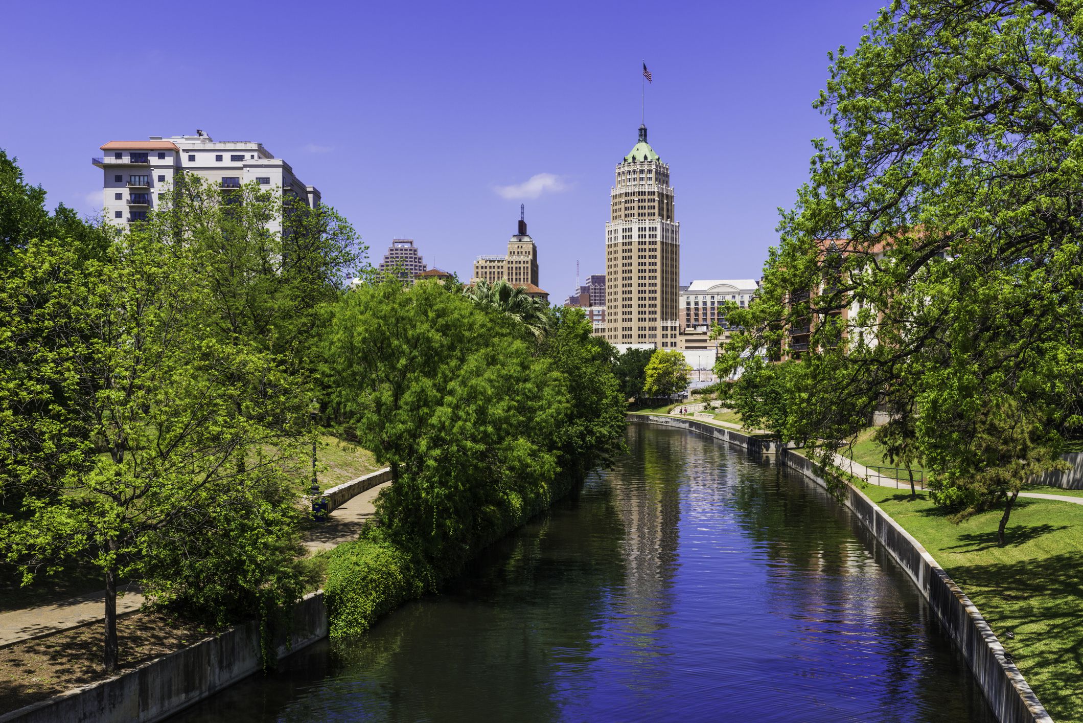 Riverwalk - San Antonio Texas, park walkway along scenic canal