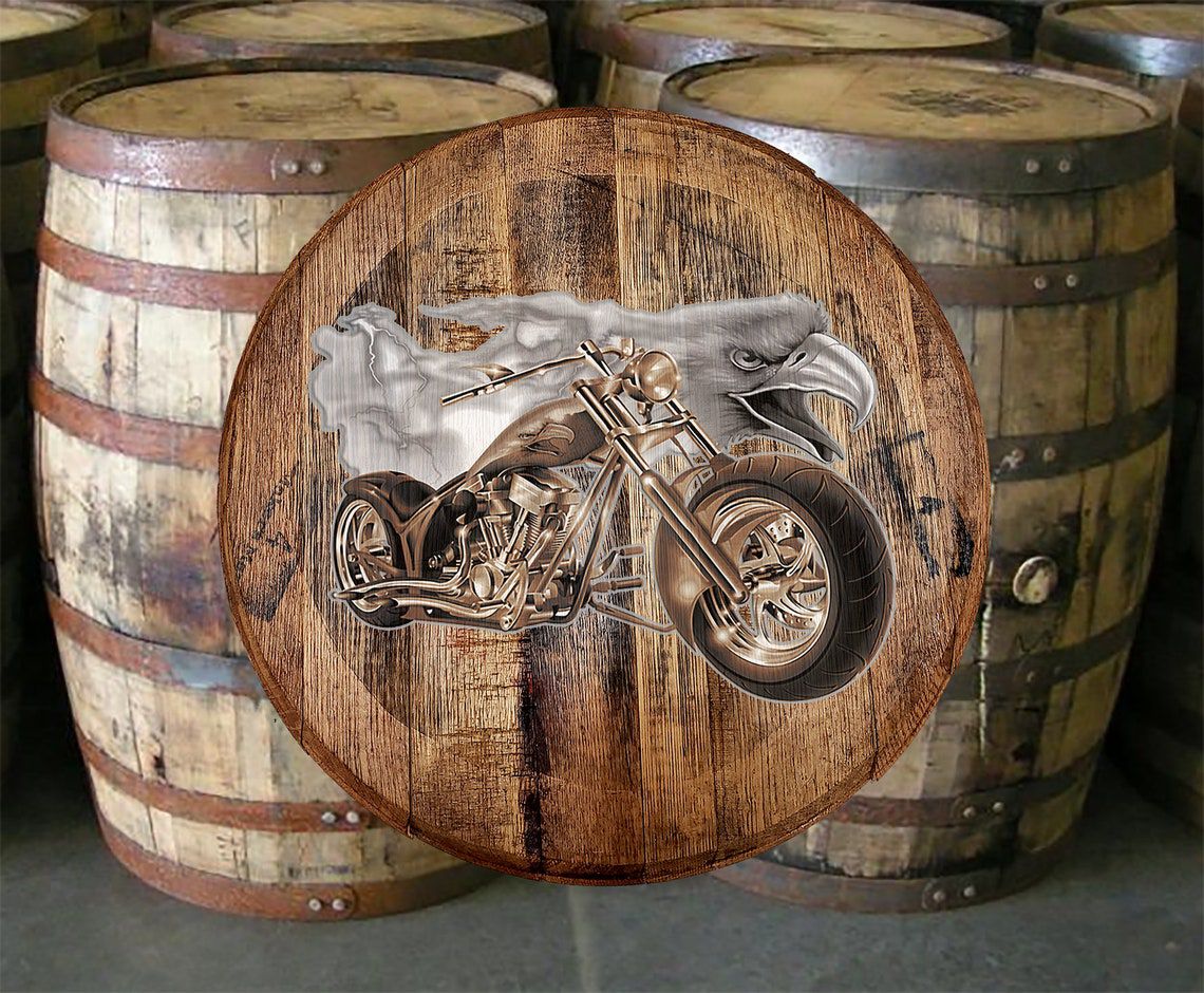 Whiskey Barrel Head American Bald Eagle Motorcycle Decor