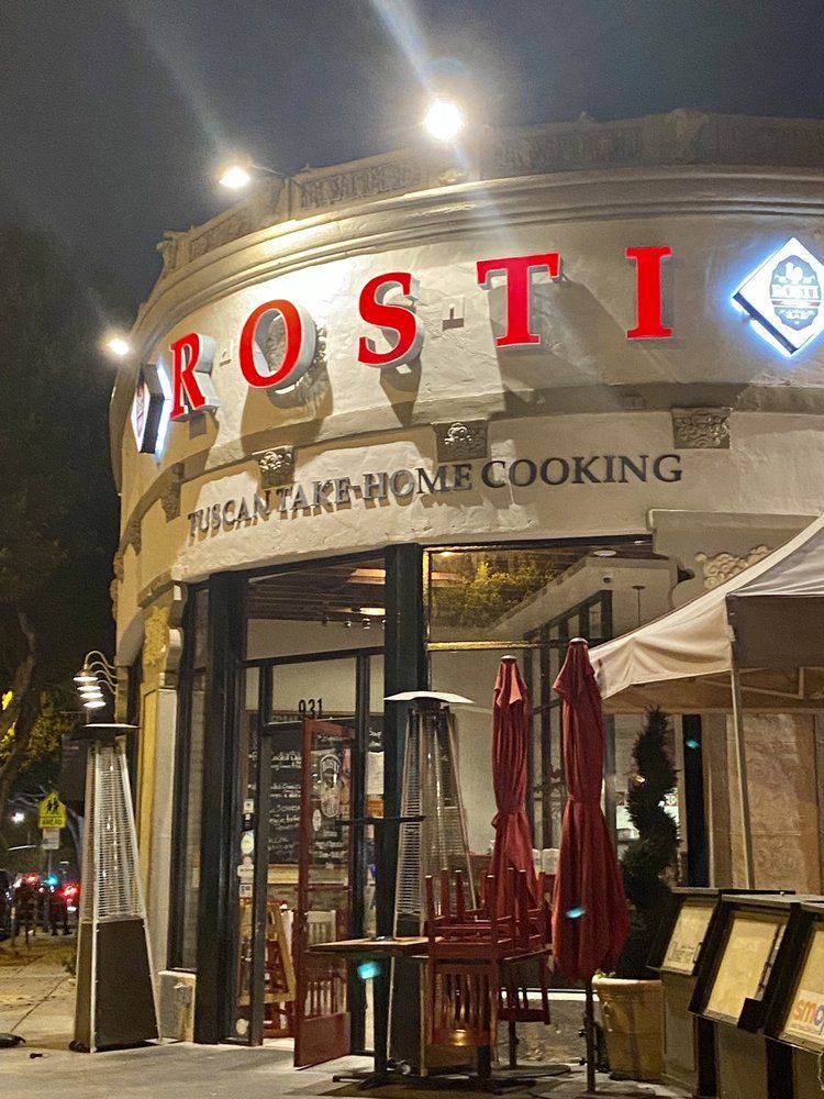 Rosti restaurant exterior at night