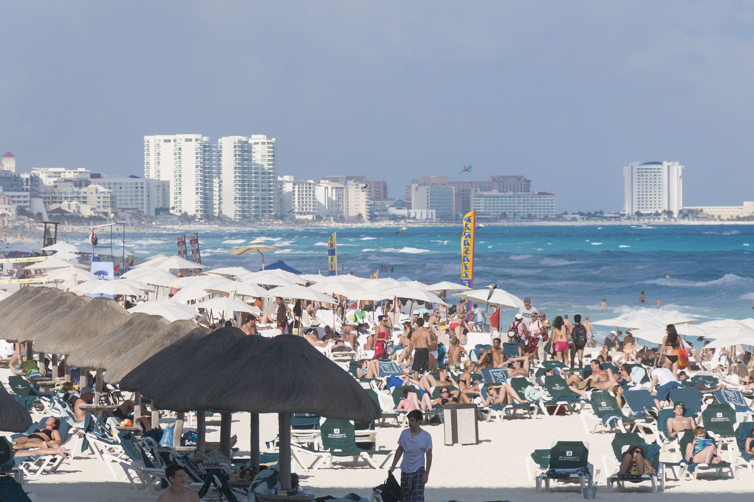 crowded beach in Cancun, Mexico