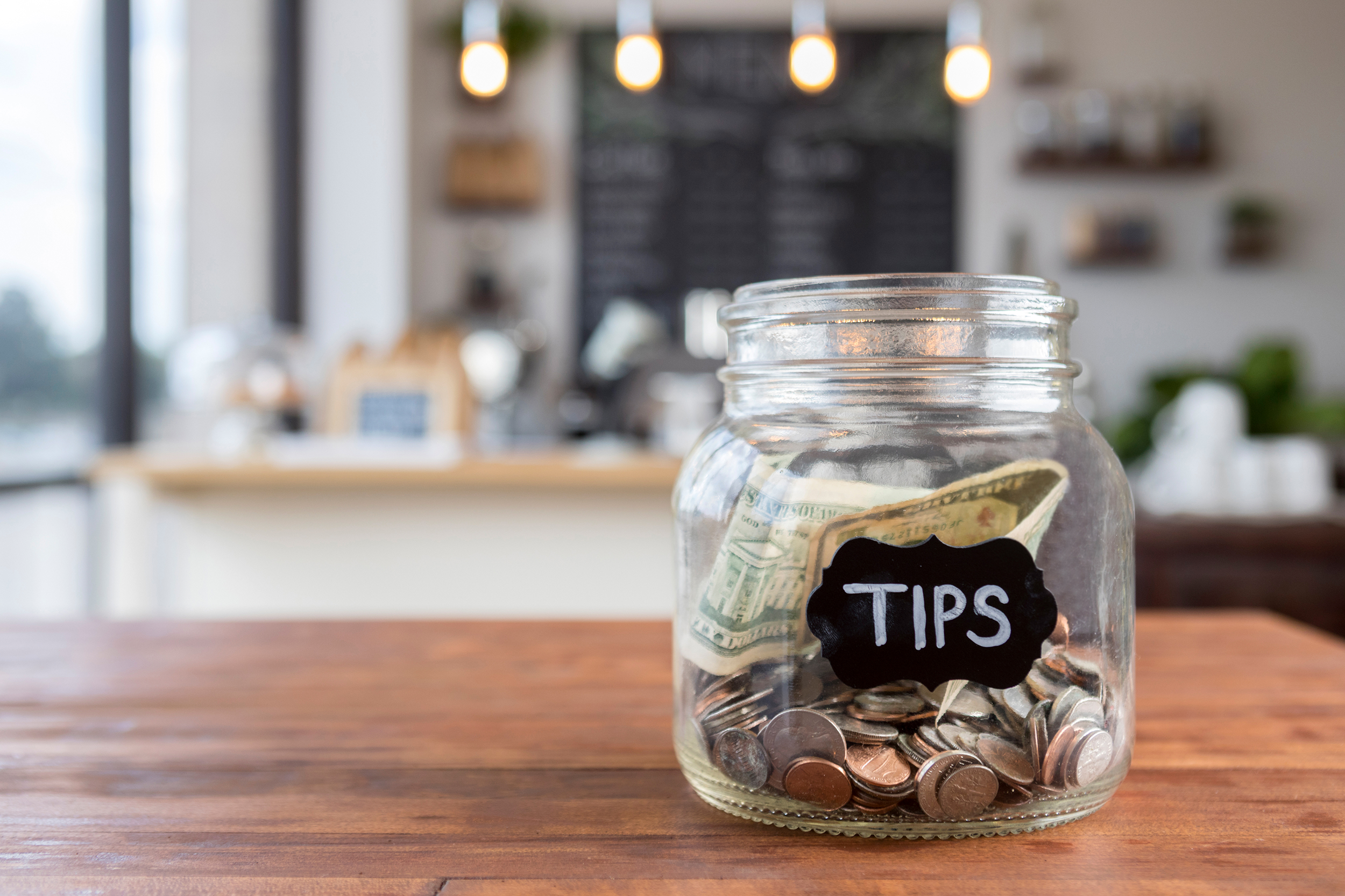 Tip jar at a cafe
