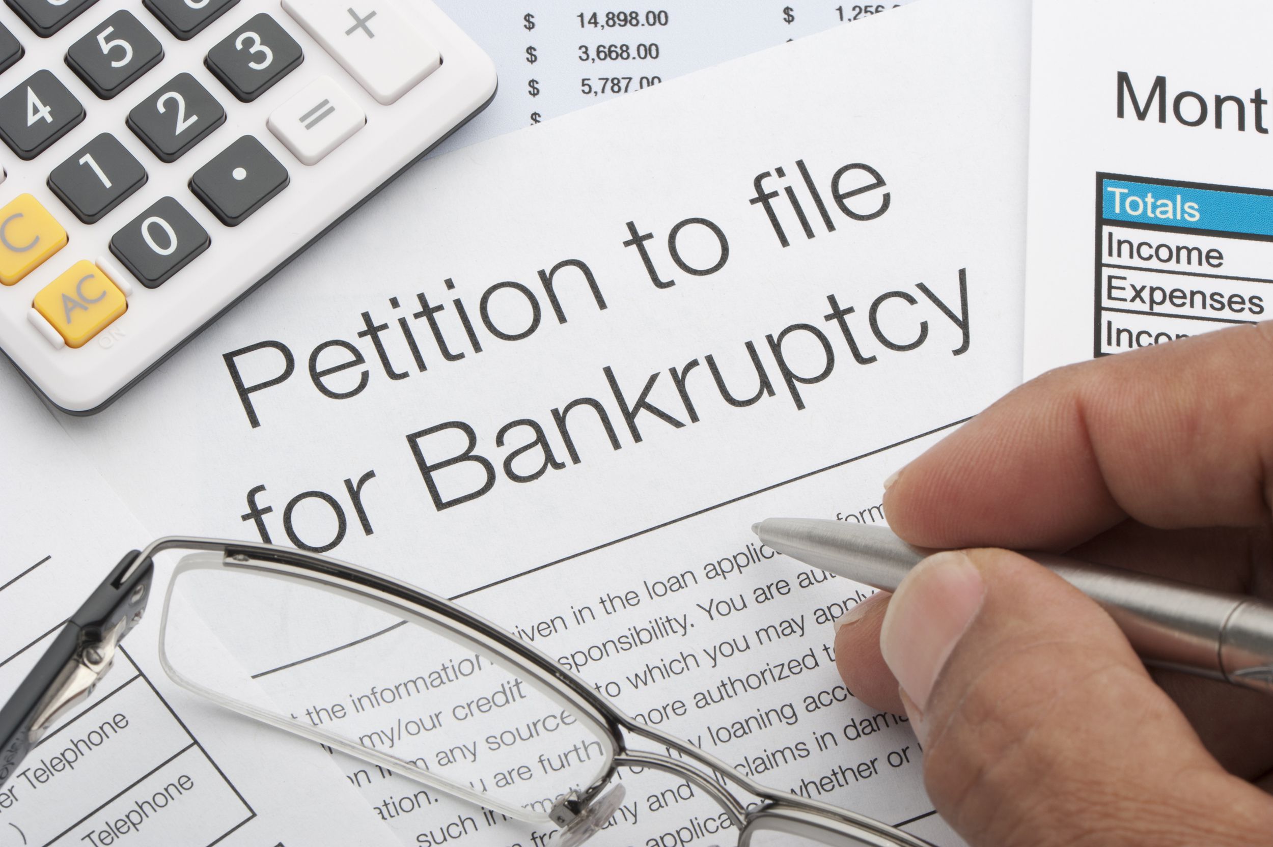 close up of bankruptcy petition