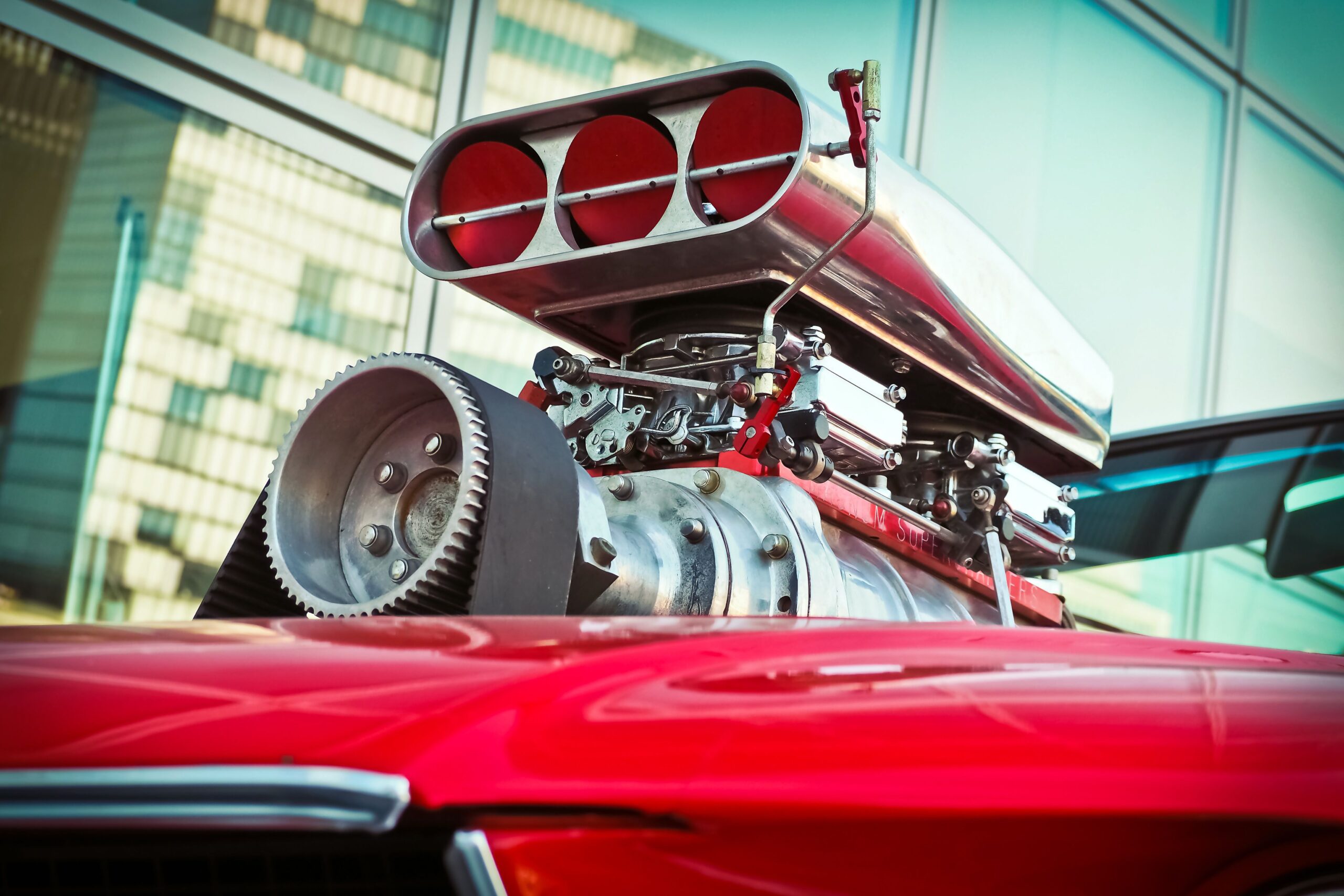 Close up of modified red sports car