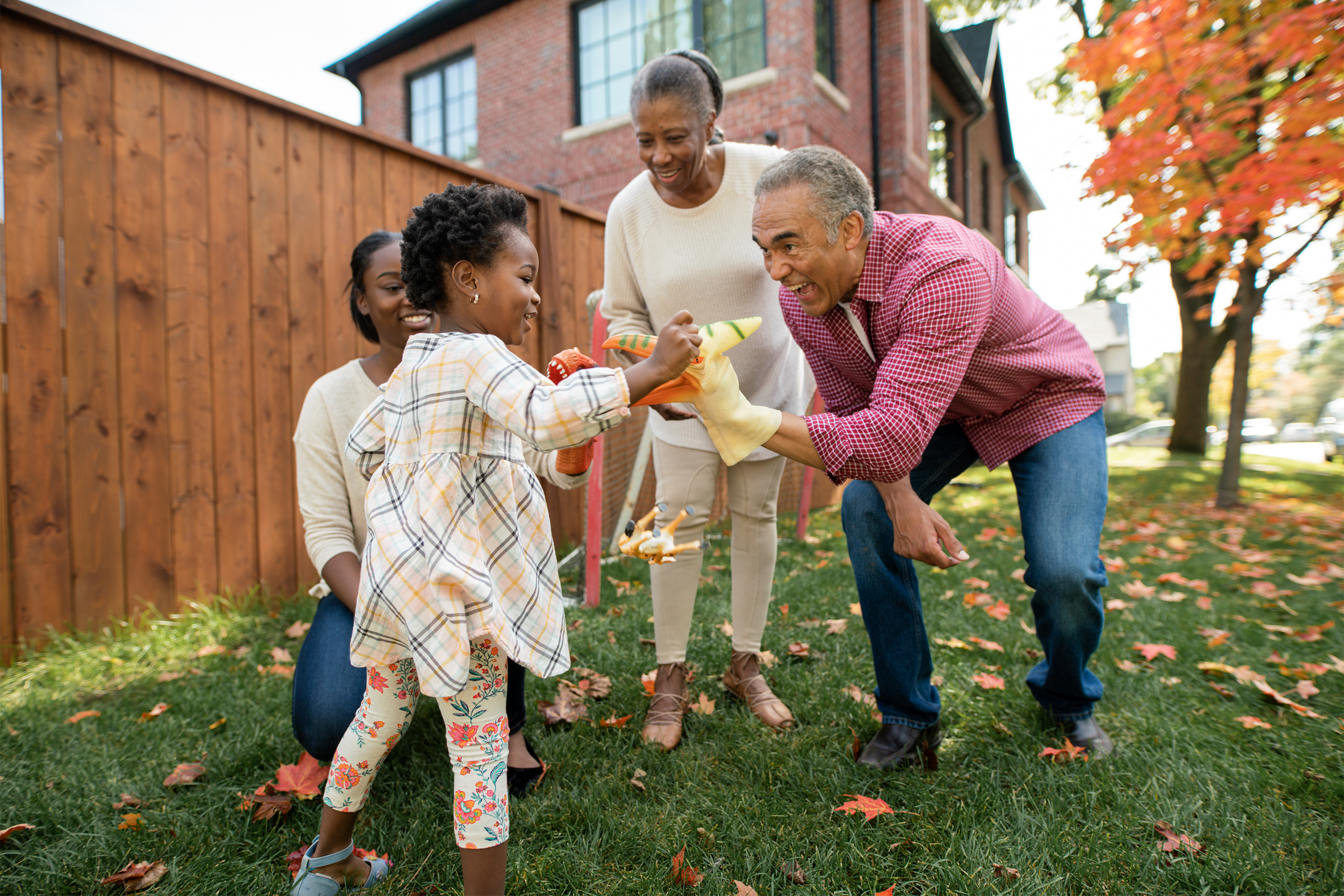 Multigenerational family playing outside