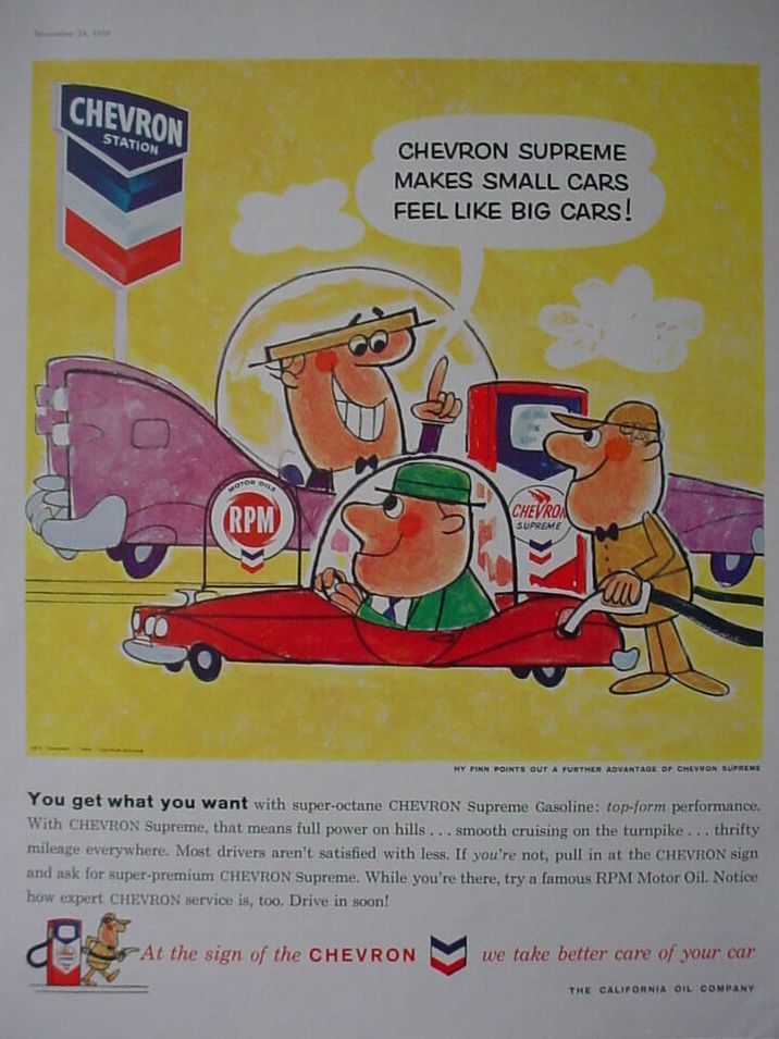 1959 Chevron Supreme Gas Station Service Station Color Vintage Print Ad