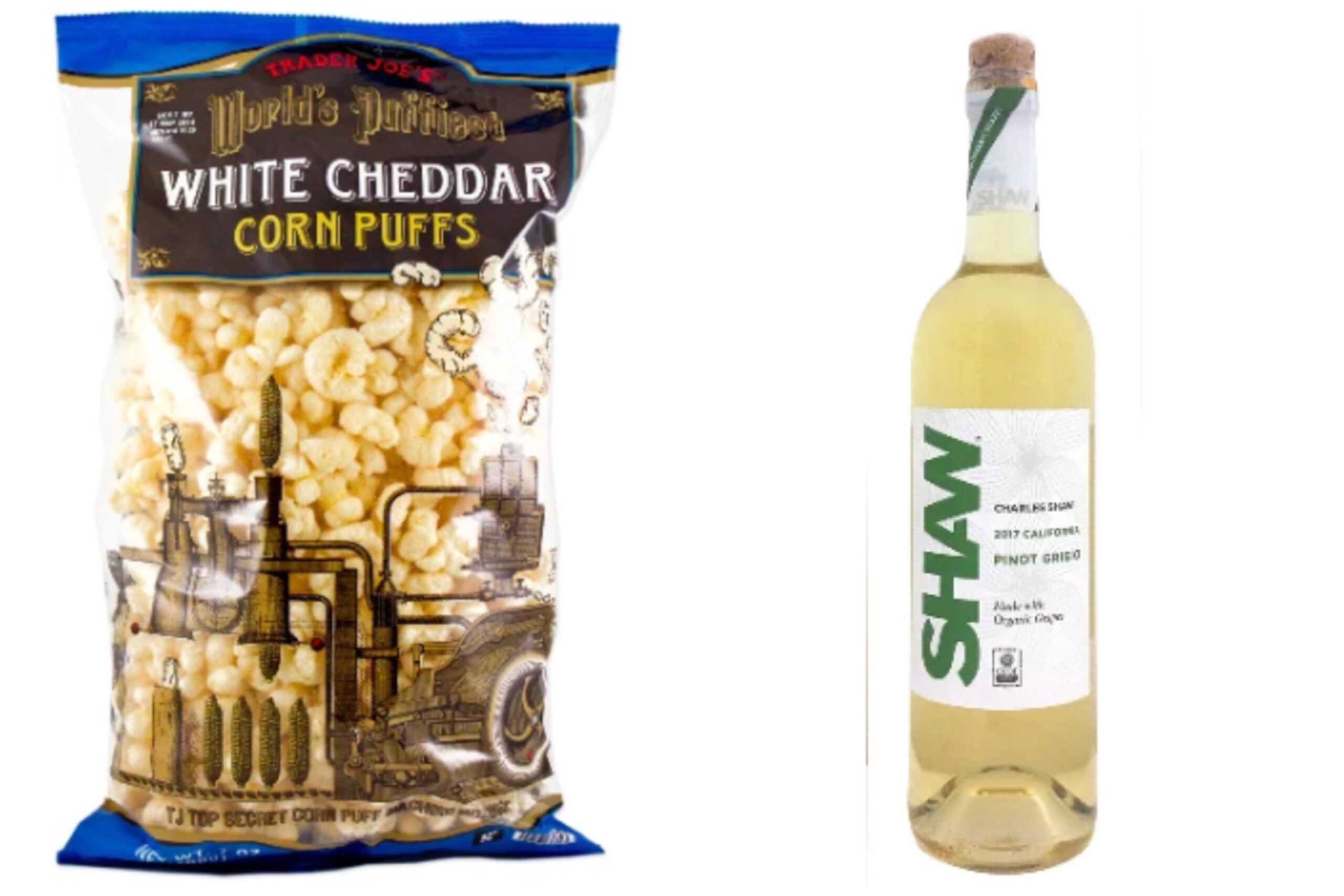 World's Puffiest White Cheddar Corn Puffs and Pinot Grigio