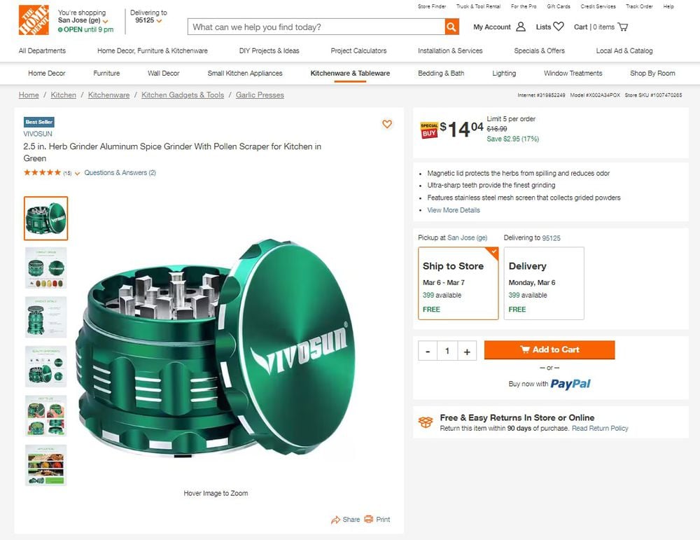 Vivosun Herb Grinder from Home Depot