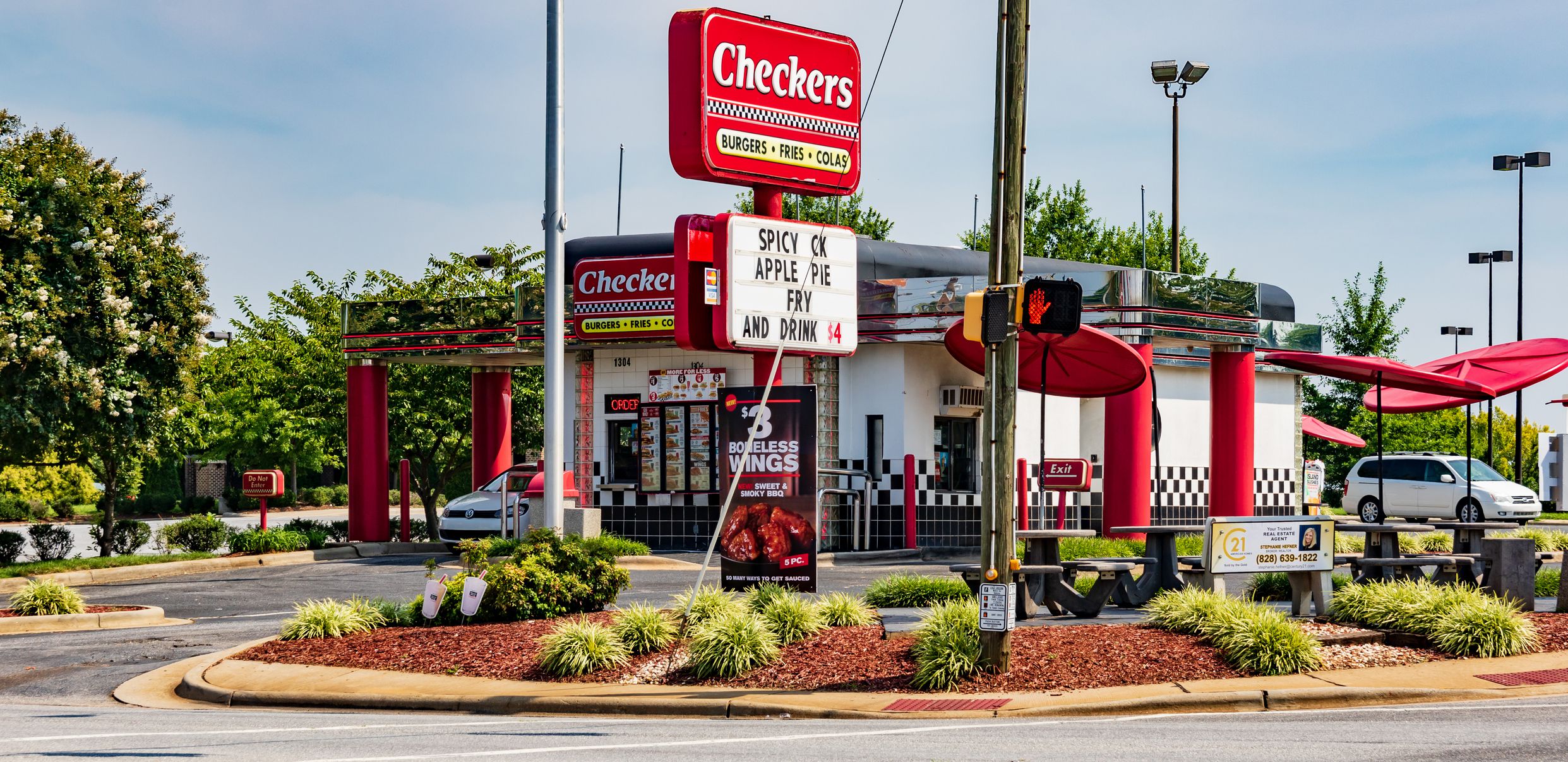 Hickory, NC, USA-15 August 18: A Checkers Fast food restaurant, an American chain headquartered in Tampa, Florida.