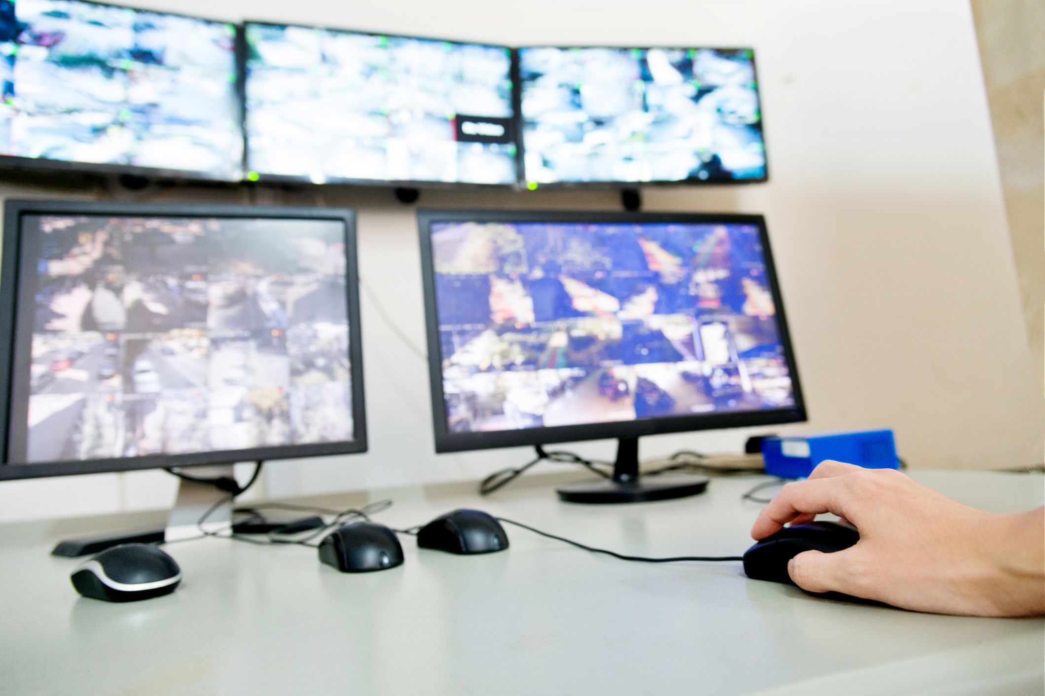 Computer monitors in control room