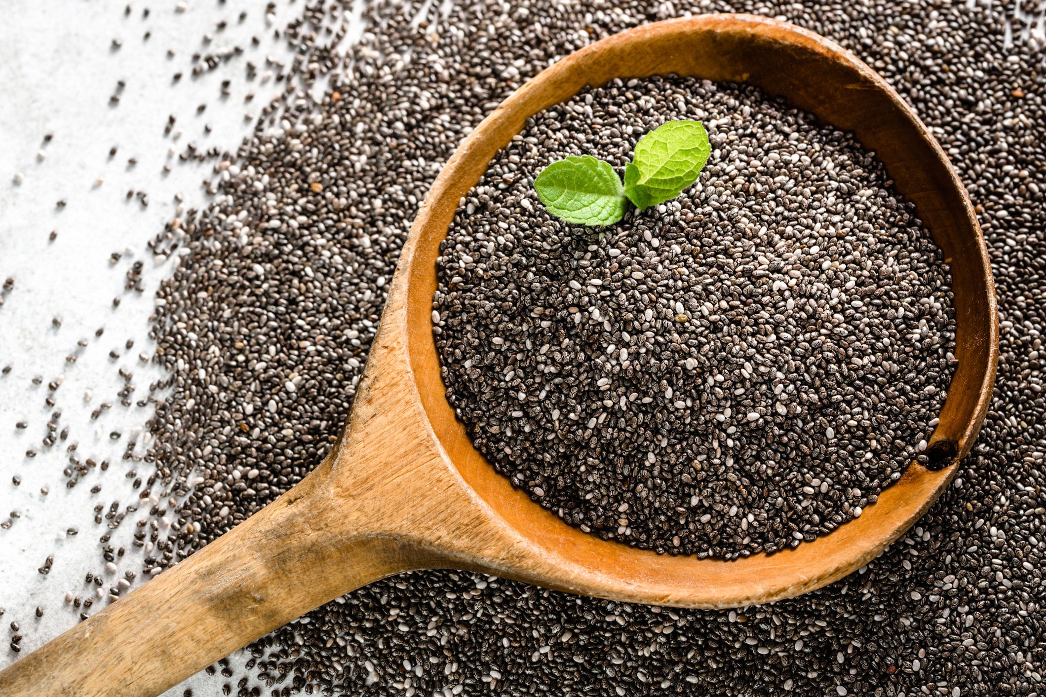 chia seeds in wooden spoon
