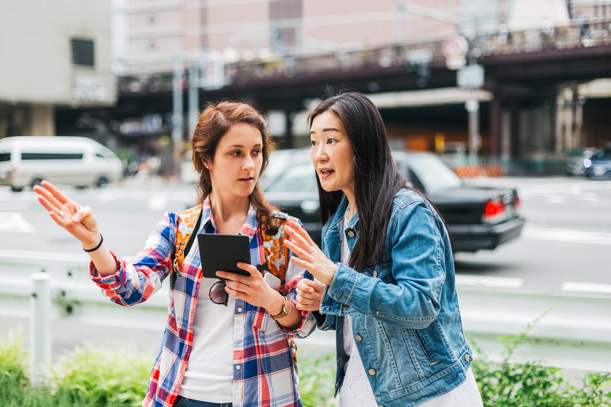 Woman trying to ask for directions in a foreign country