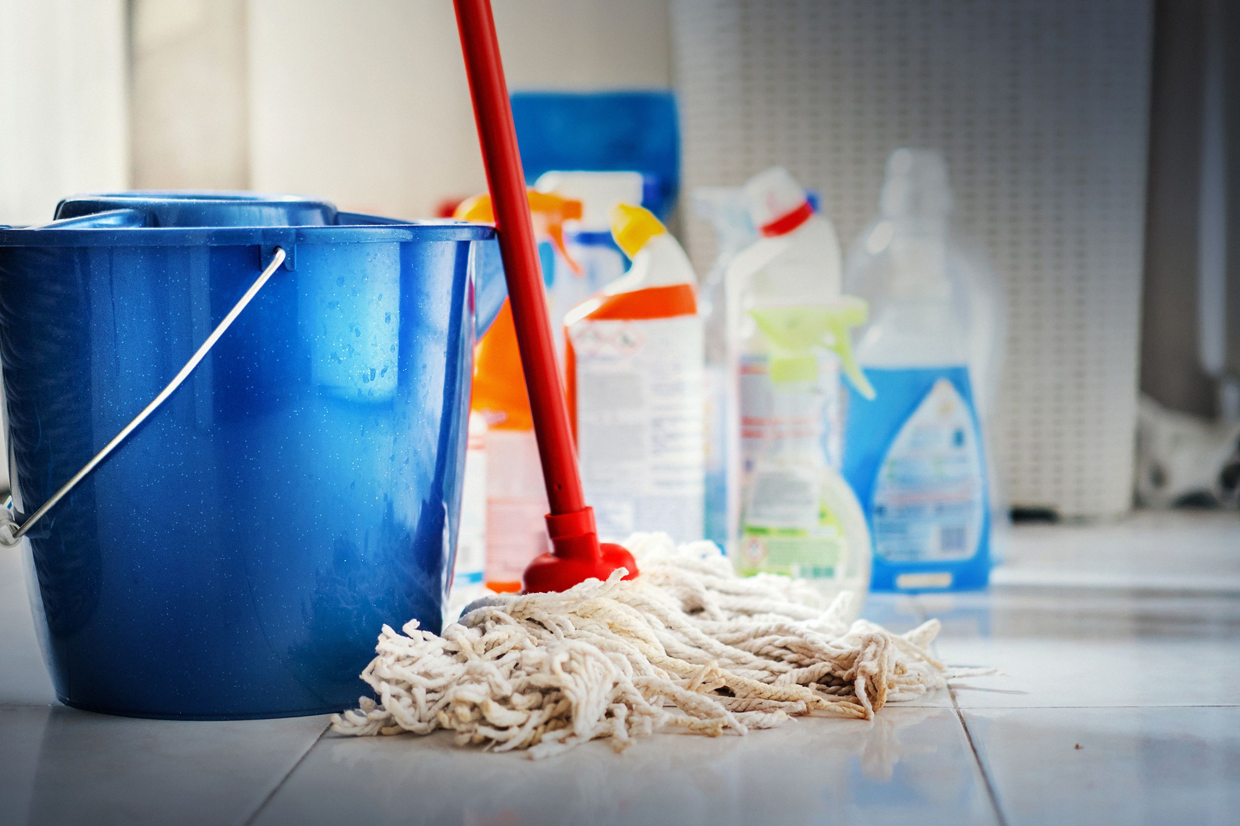 cleaning products on the floor