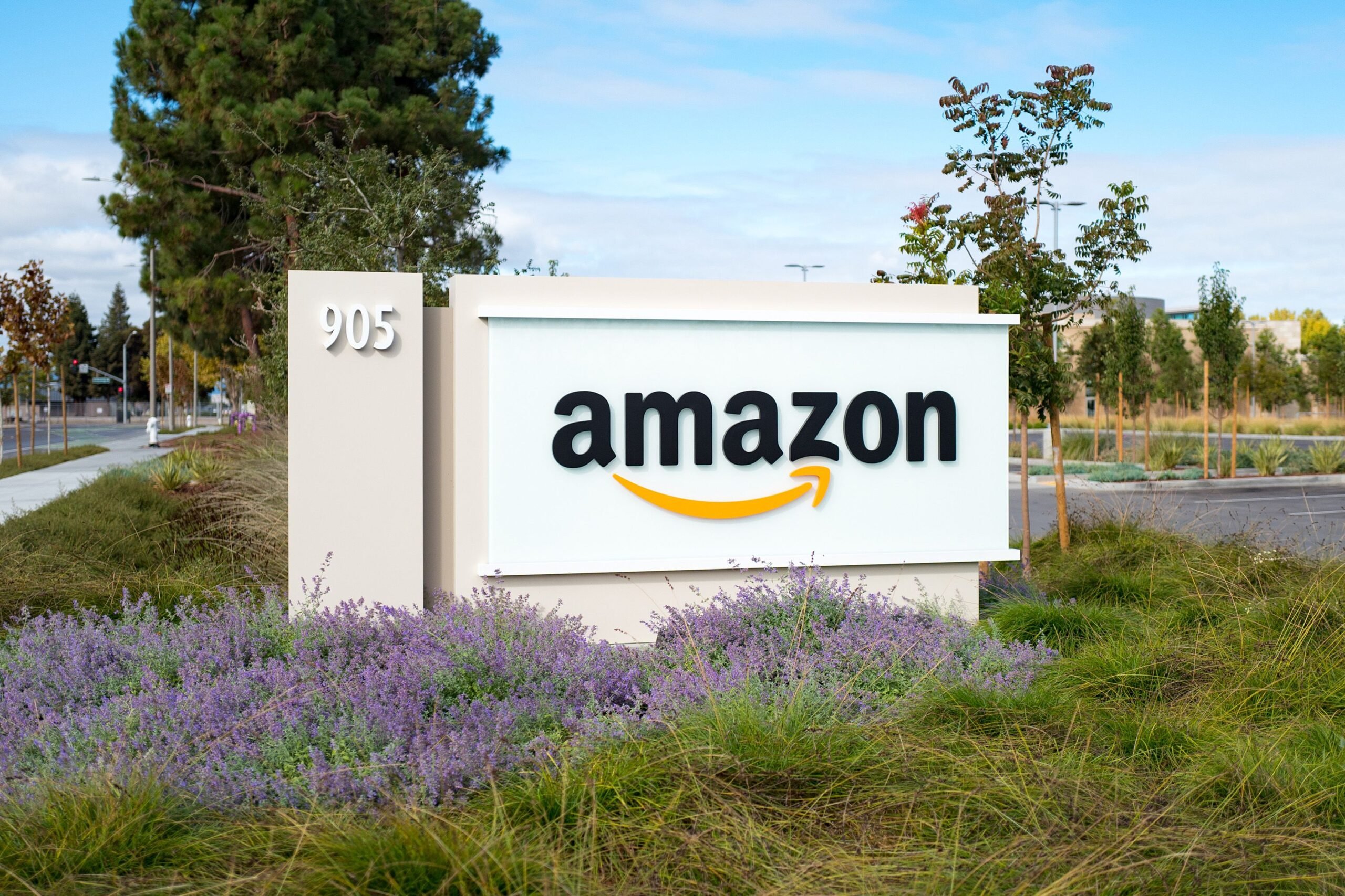 Sign with logo for ecommerce company Amazon at the company's regional headquarters in the Silicon Valley town of Sunnyvale, California, October 28, 2018.