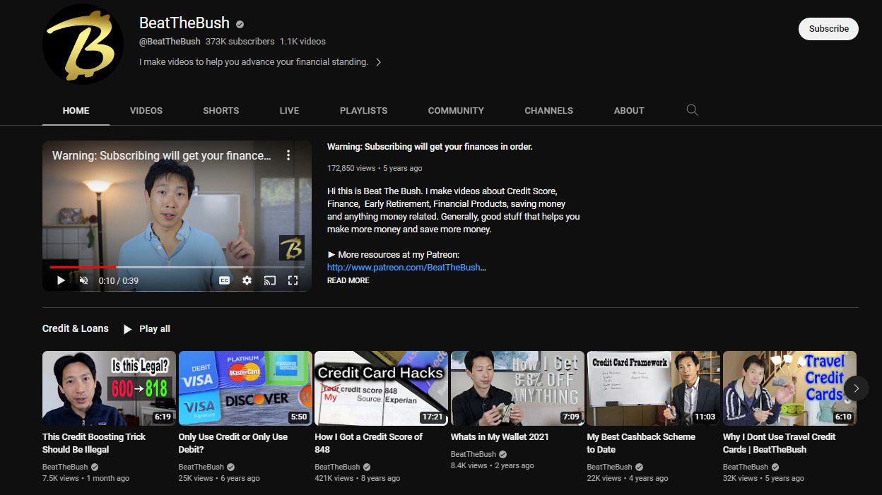Screenshot of the Beat the Bush YouTube channel