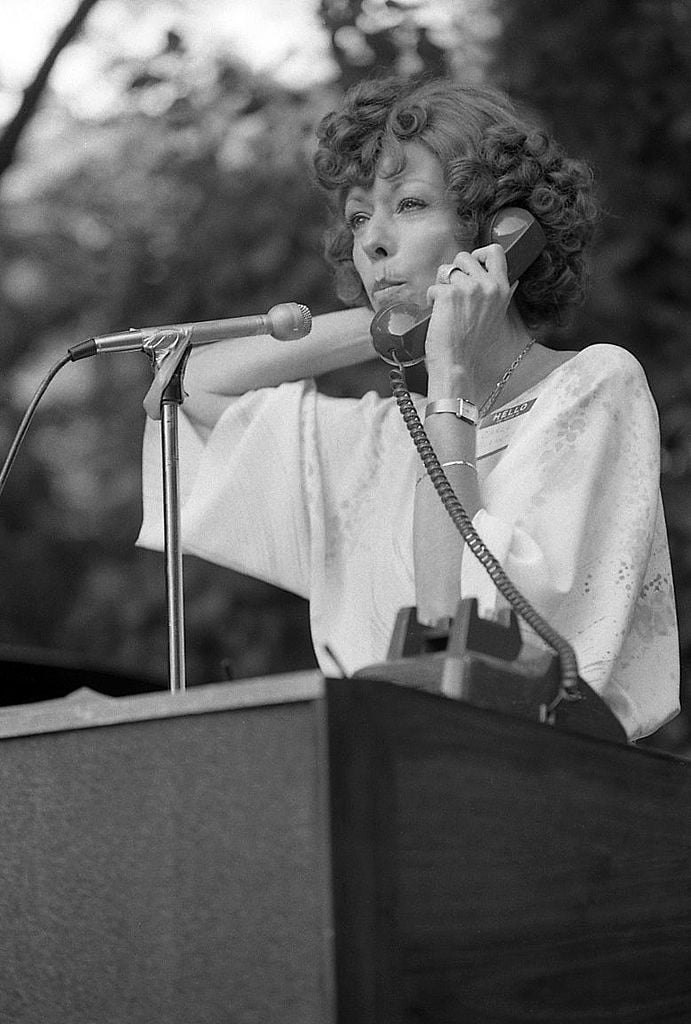 Carol Burnett performs a comedy skit at a fundraiser in a private Beverly Hills residence