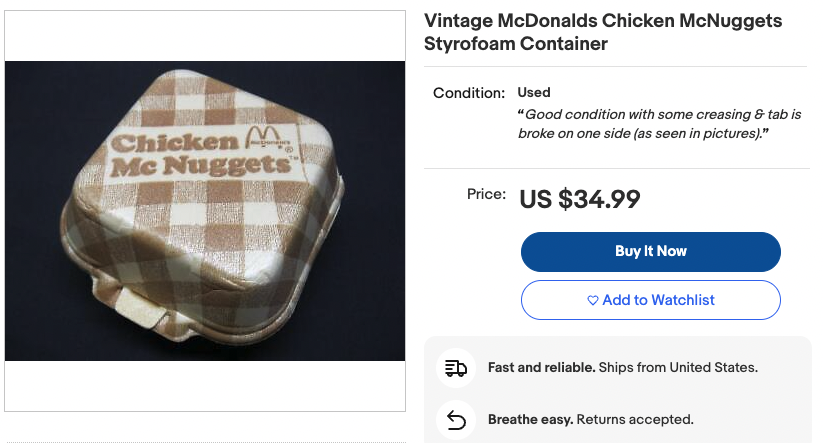 eBay auction for McDonald