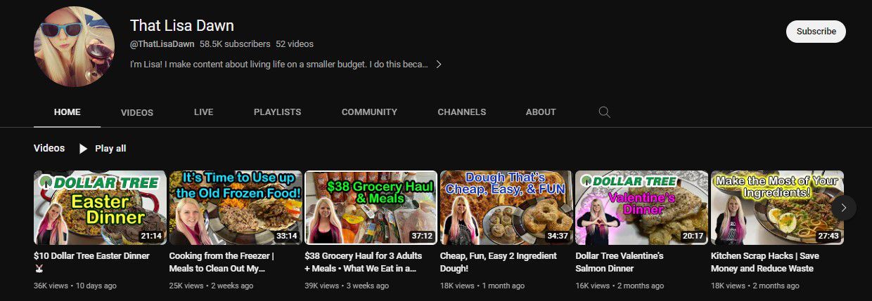 Screenshot of the That Lisa Dawn YouTube channel