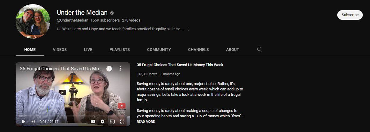 Screenshot of the Under the Median YouTube channel