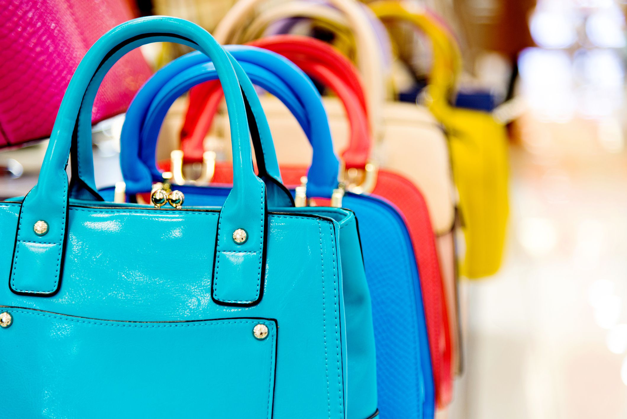 Colorful purses in the market.