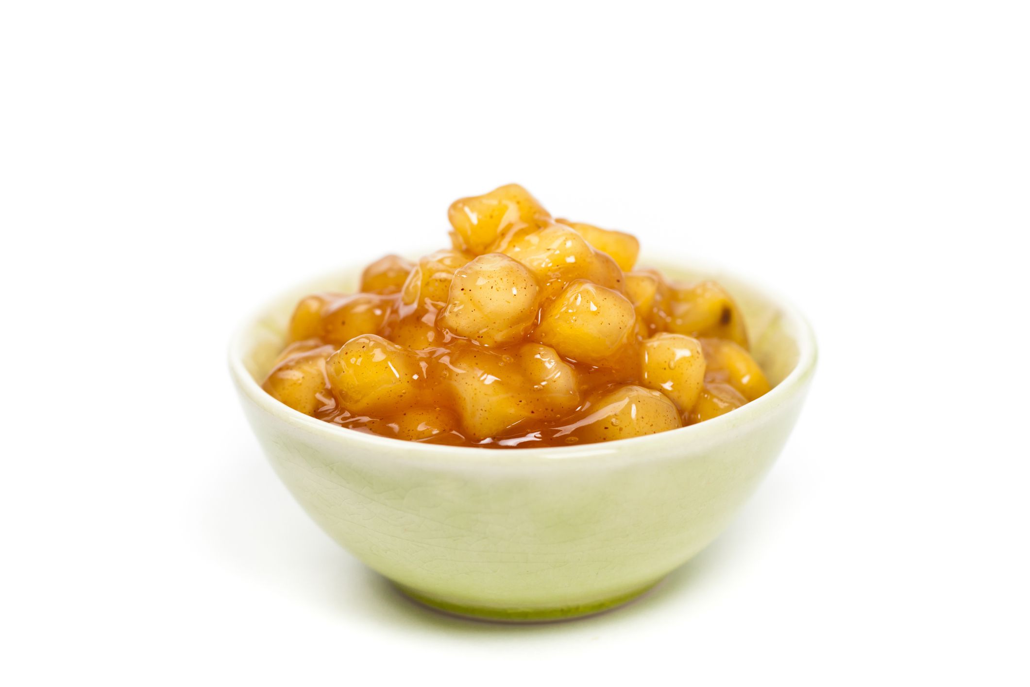 Apple Cinnamon Pie Filling on white background. Selective focus.
