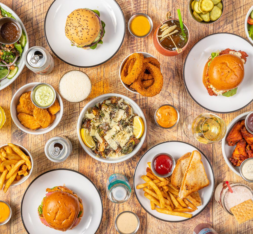 A variety of Bareburger food